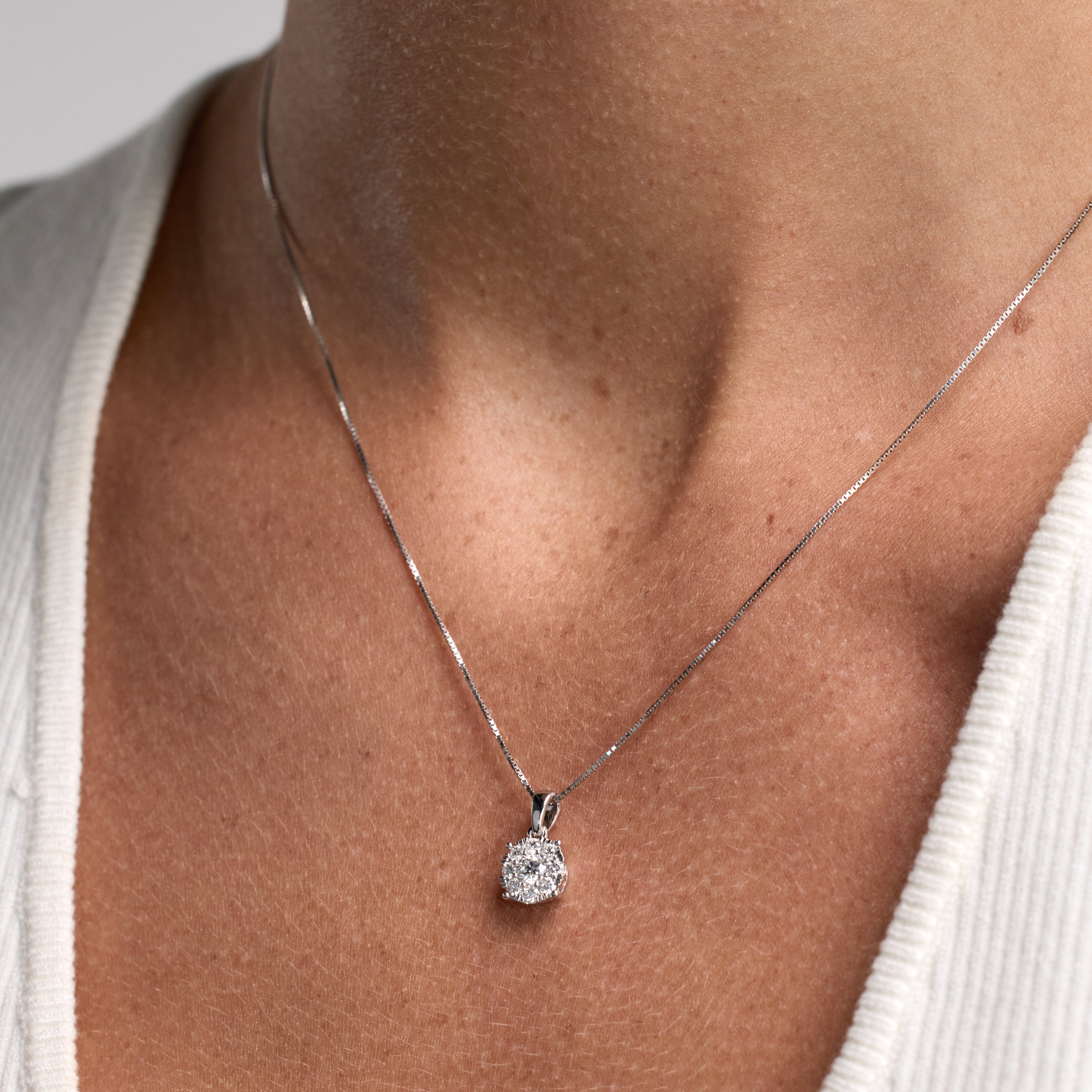 0.50 Carat Lab Grown Round Cluster Diamond Pendant Sterling Silver Necklace