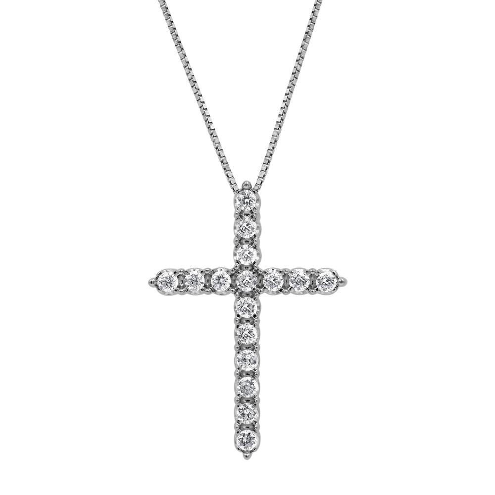 0.50 Carat Sterling Silver Lab Grown Diamond Cross Pendant Necklace