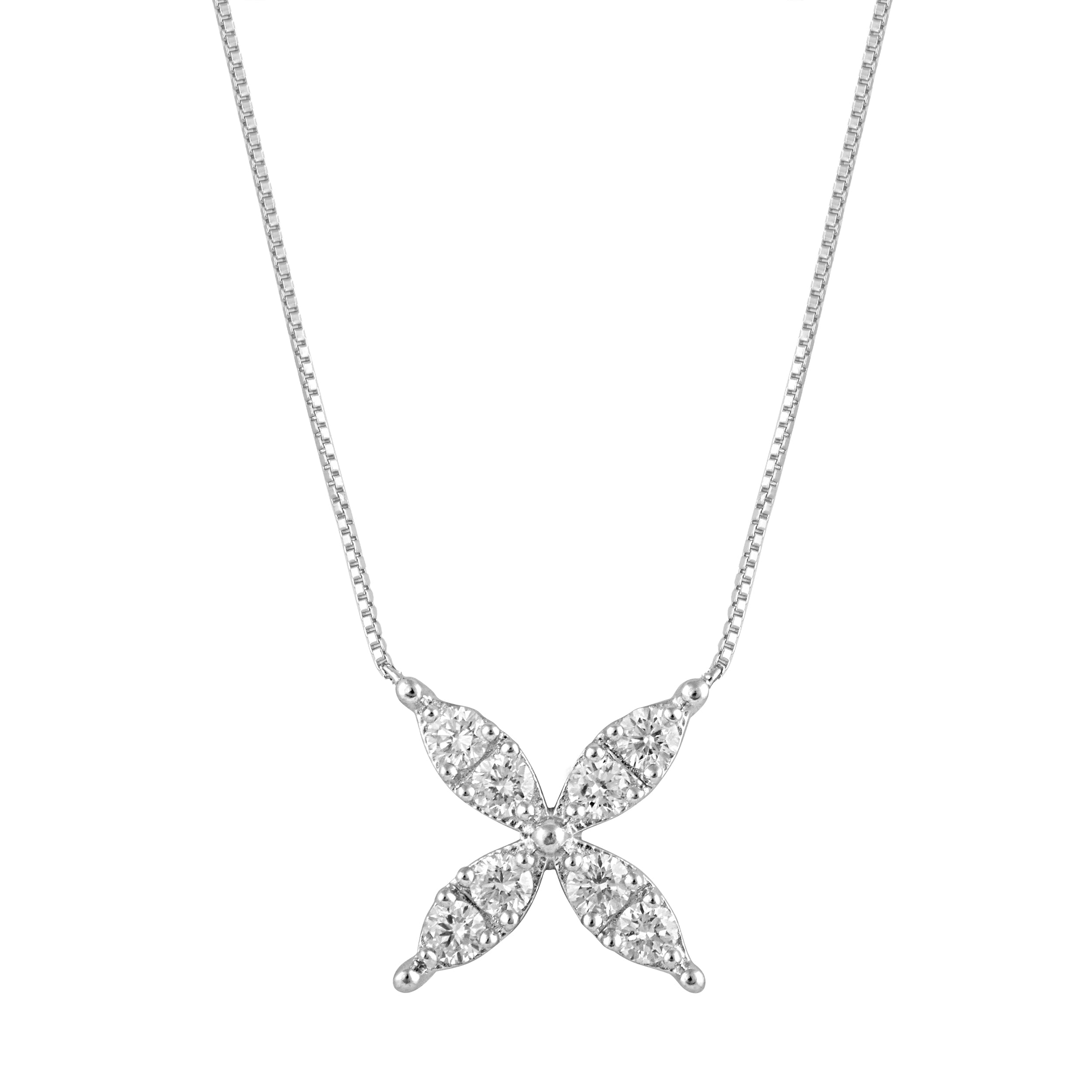 0.20 Carat Lab Grown Diamond Floral Pendant Necklace In Sterling Silver