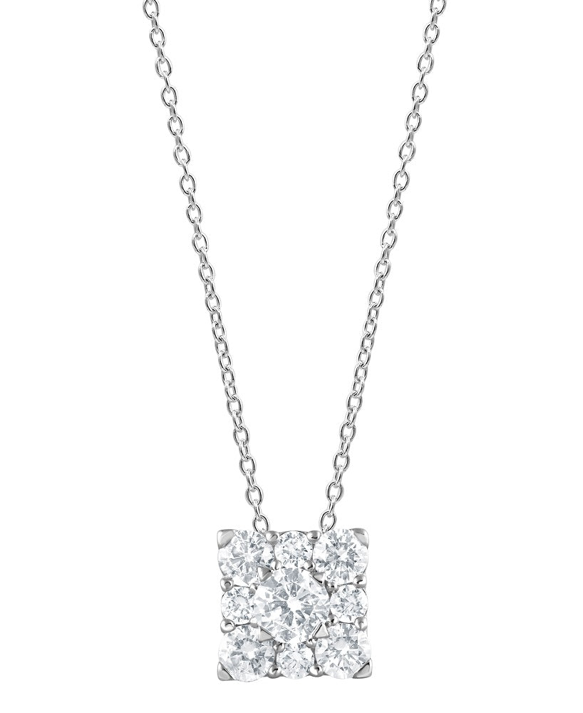 1 Carat Lab Grown Square Cluster Diamond Pendant Necklace In Sterling Silver