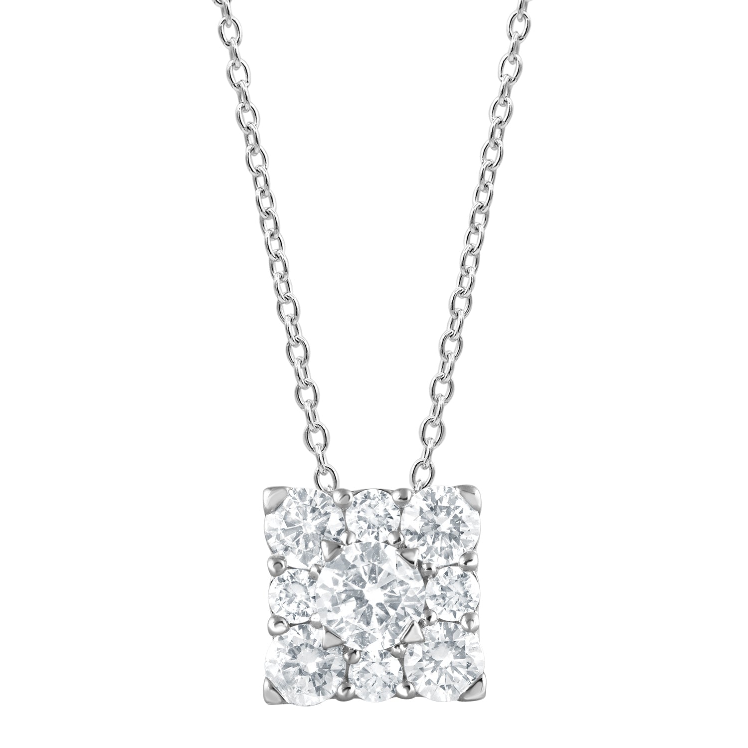 1 Carat Lab Grown Square Cluster Diamond Pendant Necklace In Sterling Silver