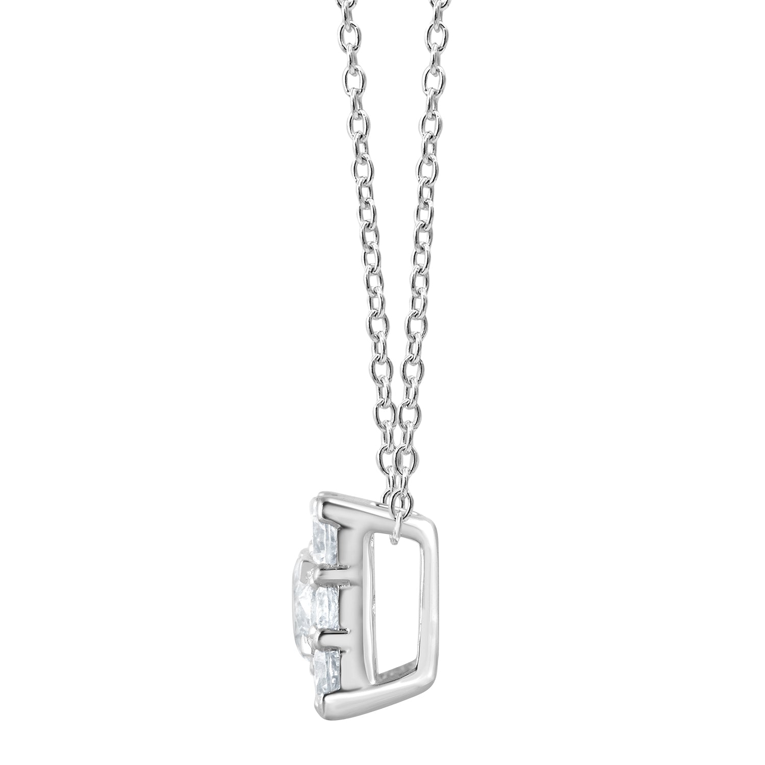 1 Carat Lab Grown Square Cluster Diamond Pendant Necklace In Sterling Silver