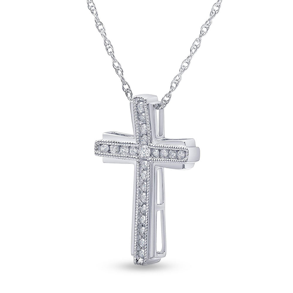 0.25 Carat Sterling Silver Lab Grown Diamond Cross Necklace