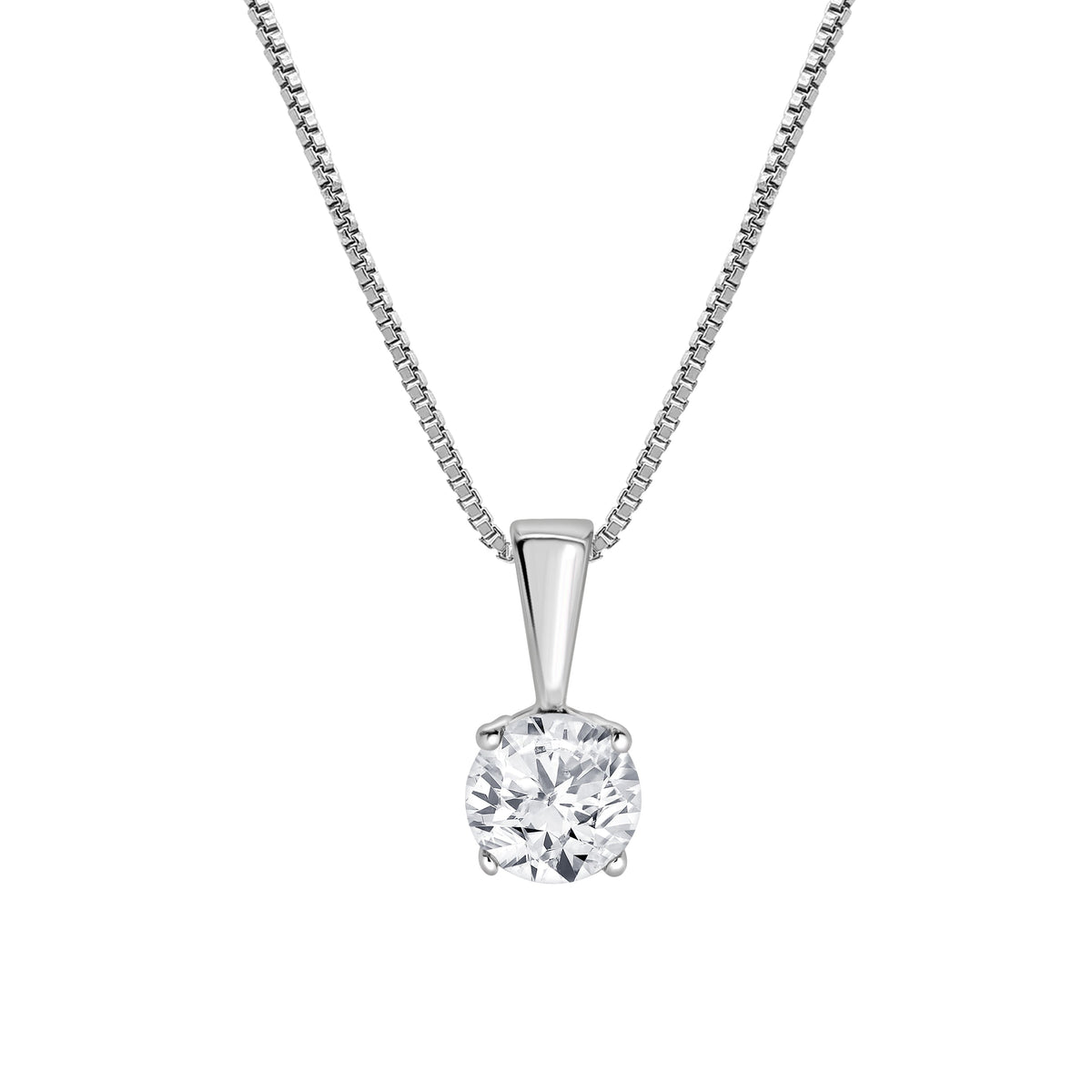 0.60 Carat Lab Grown Round Solitaire Diamond Pendant Necklace In Sterling Silver