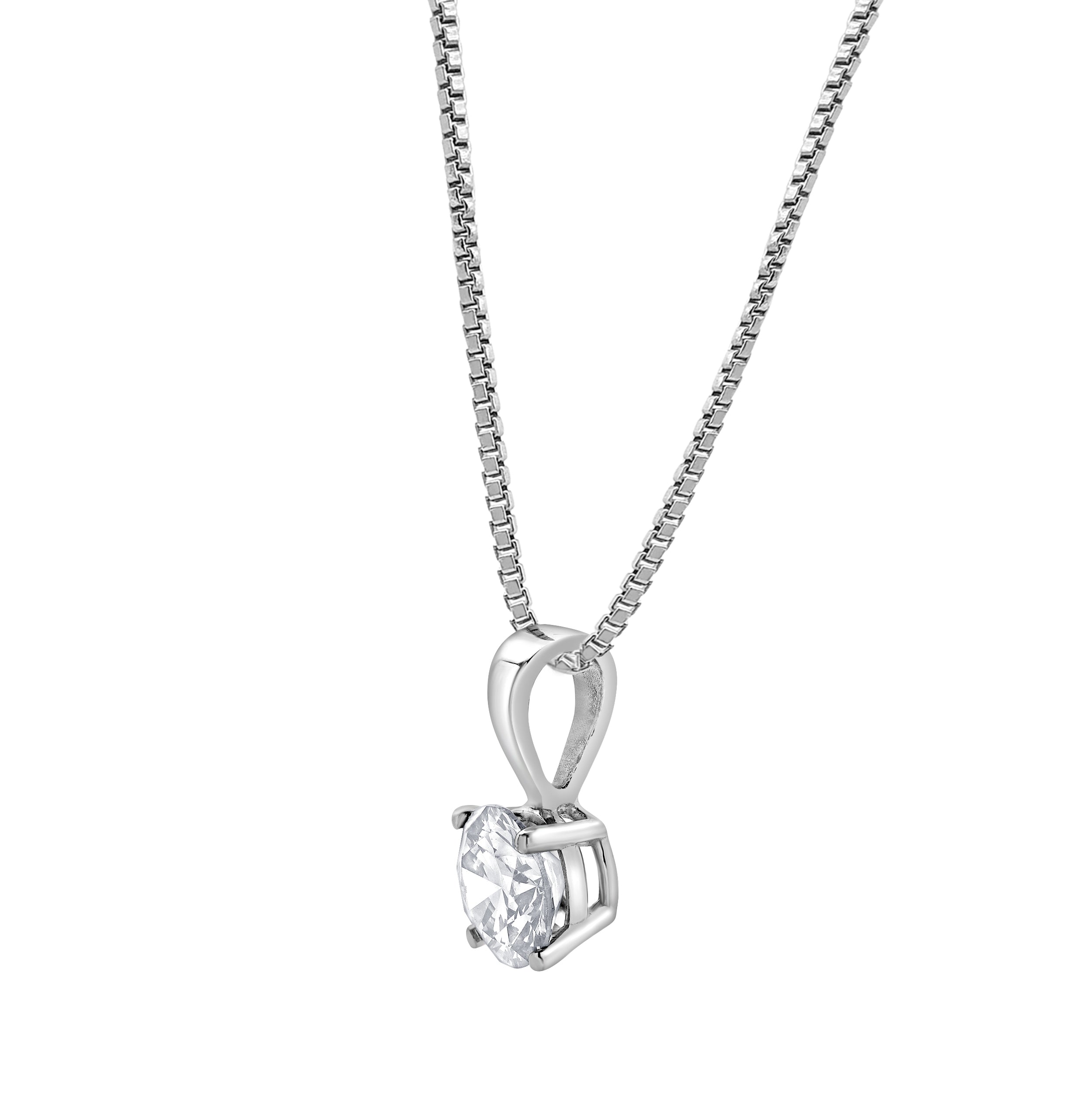 0.60 Carat Lab Grown Round Solitaire Diamond Pendant Necklace In Sterling Silver