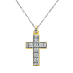 0.75 Carat Lab Grown Diamond Cluster Cross Pendant Necklace In Sterling Silver