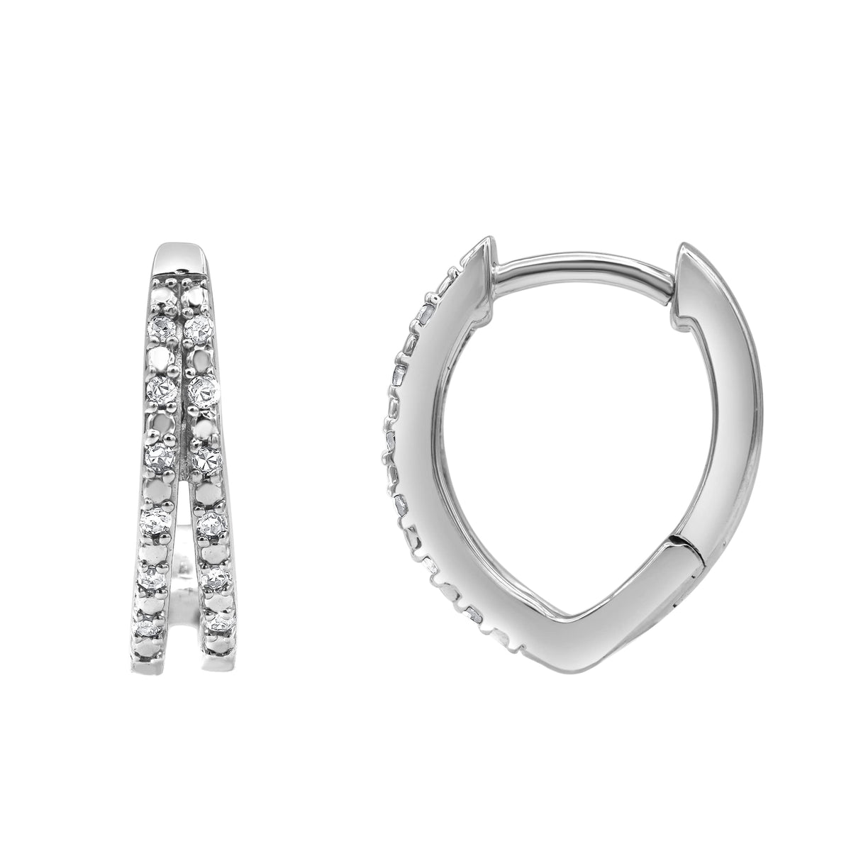 0.10 Carat Lab Grown Double Row Diamond Huggie Hoop Earrings