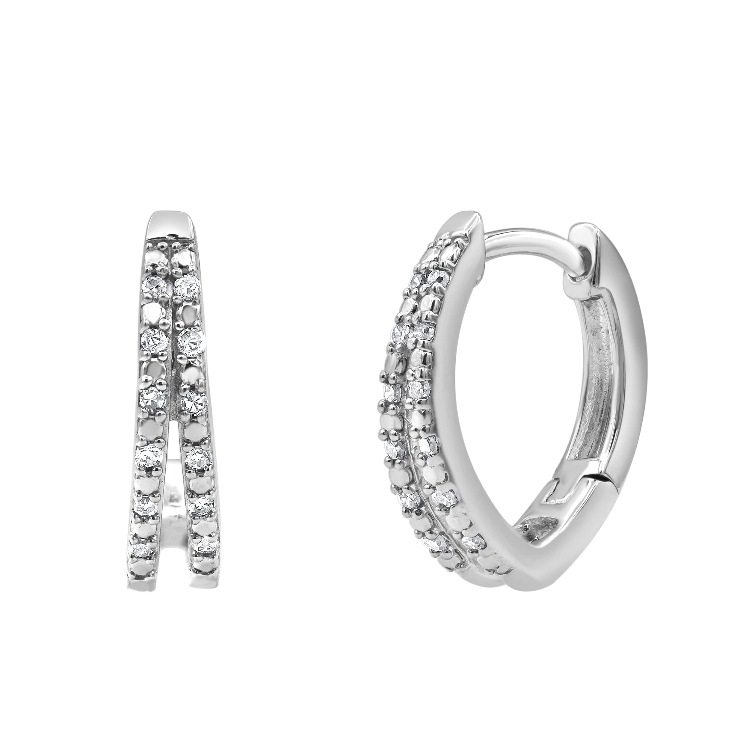 0.10 Carat Lab Grown Double Row Diamond Huggie Hoop Earrings
