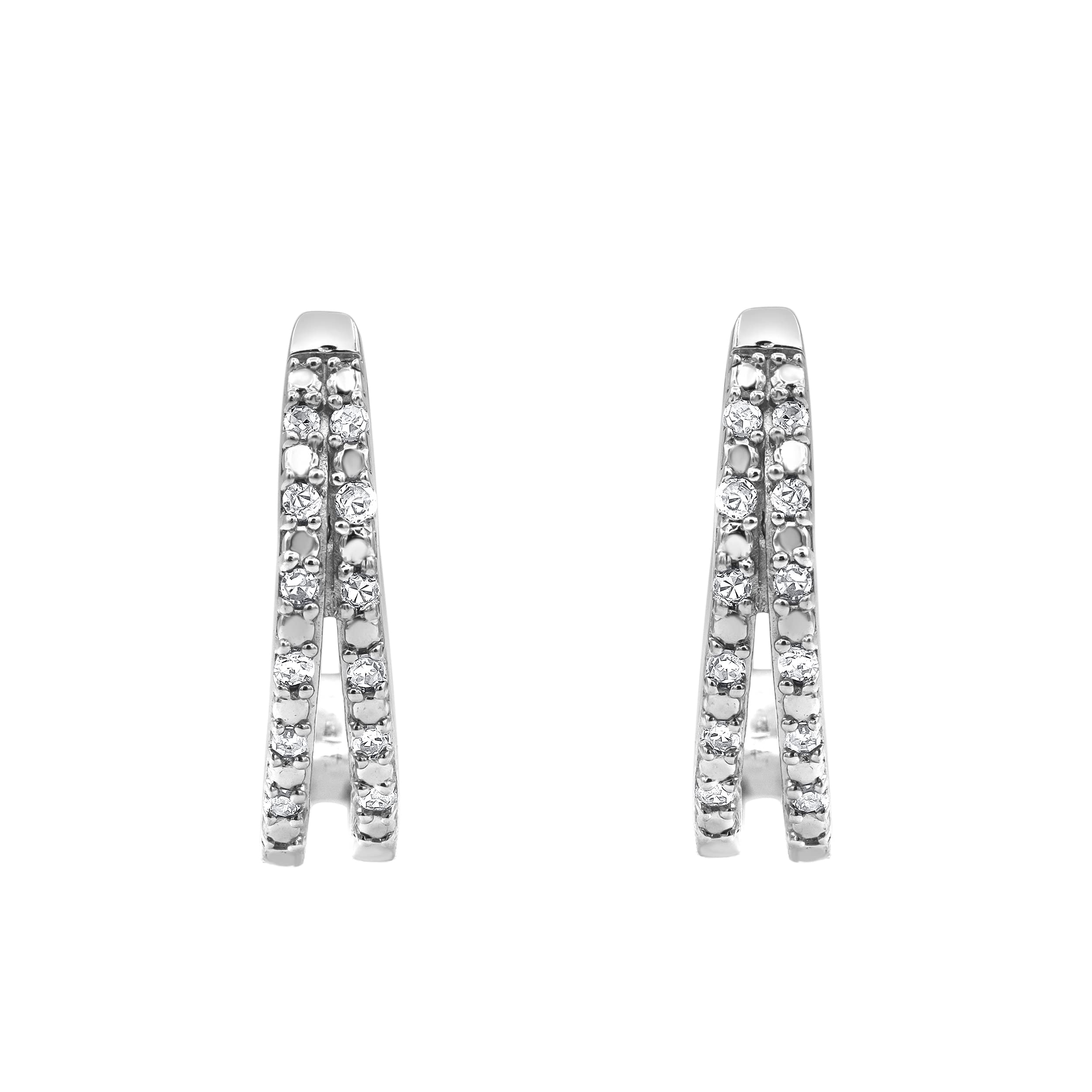0.10 Carat Lab Grown Double Row Diamond Huggie Hoop Earrings