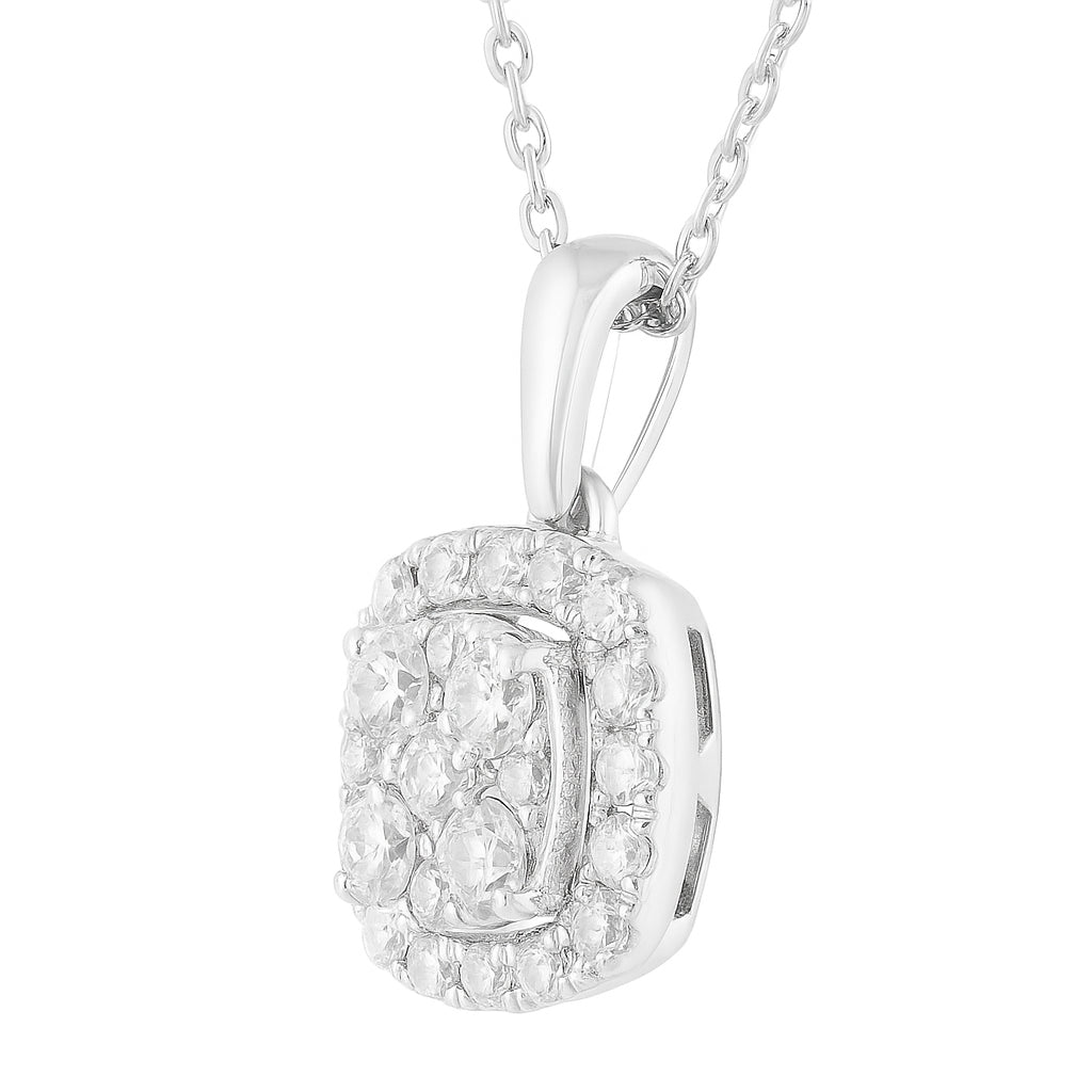 1 Carat Lab Grown Sterling Silver Halo Diamond Pendant Necklace