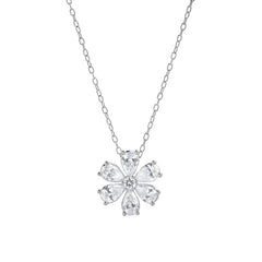1 Carat Lab Grown Floral Diamond Pendant Necklace In Sterling Silver