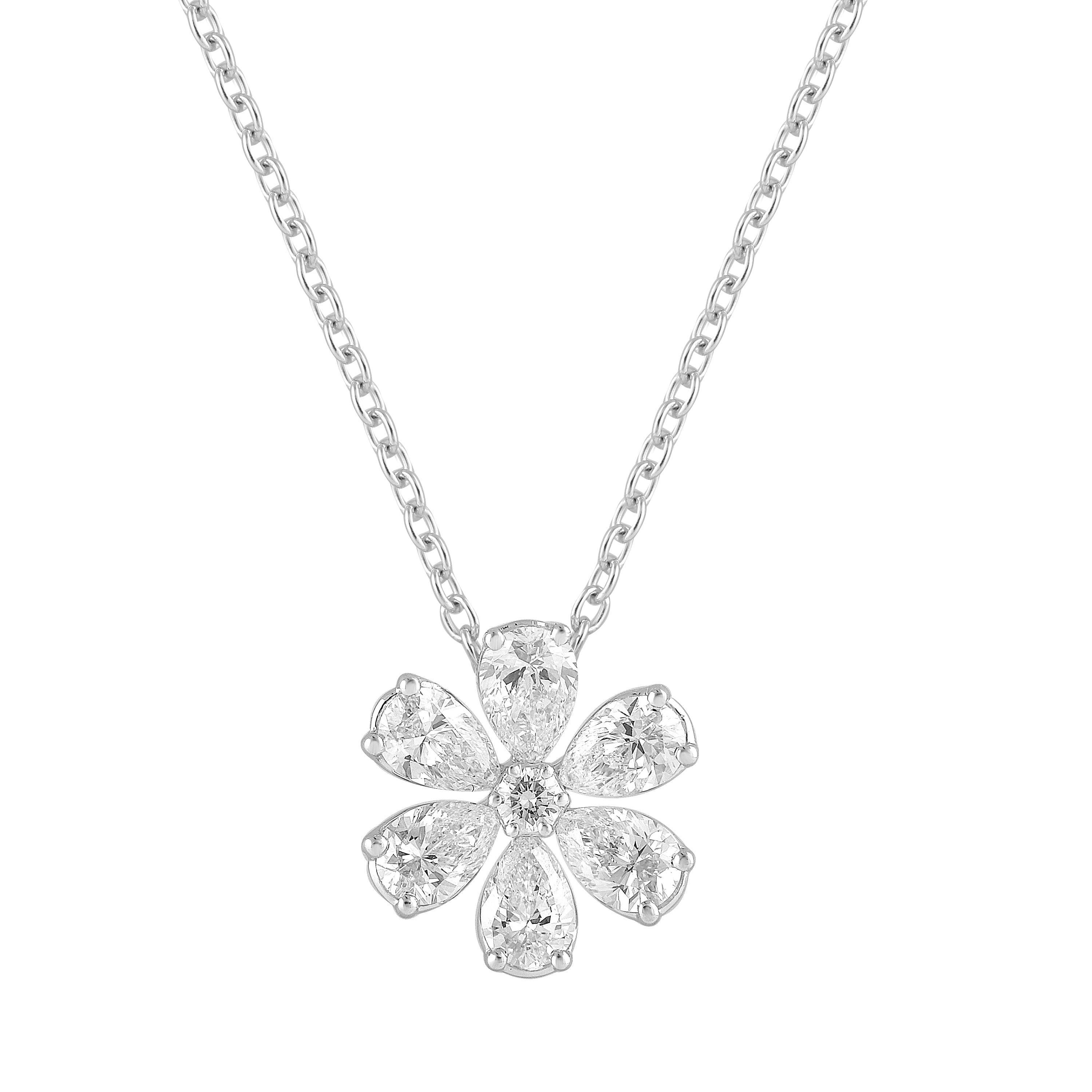 1 Carat Lab Grown Floral Diamond Pendant Necklace In Sterling Silver