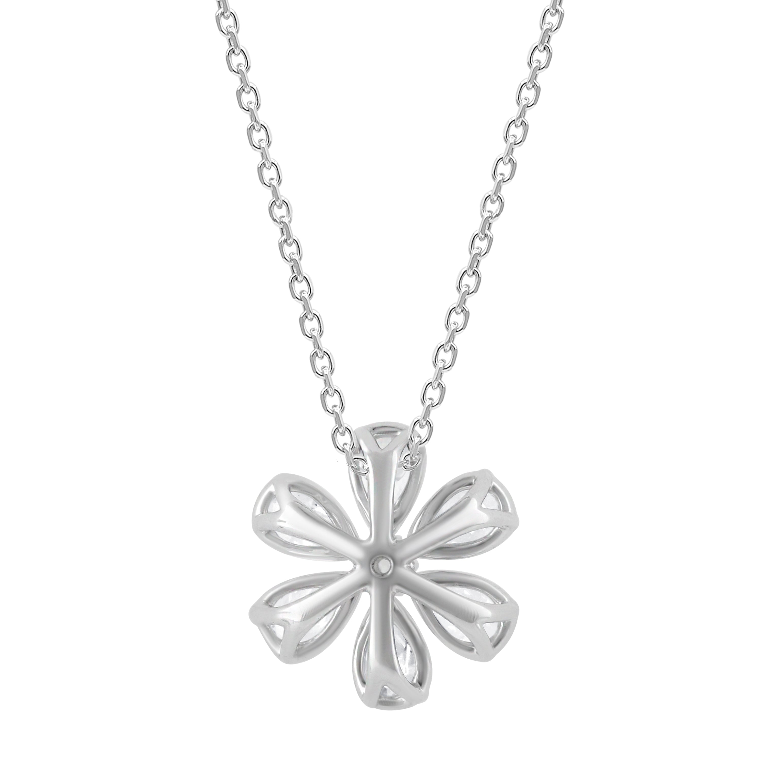 1 Carat Lab Grown Floral Diamond Pendant Necklace In Sterling Silver