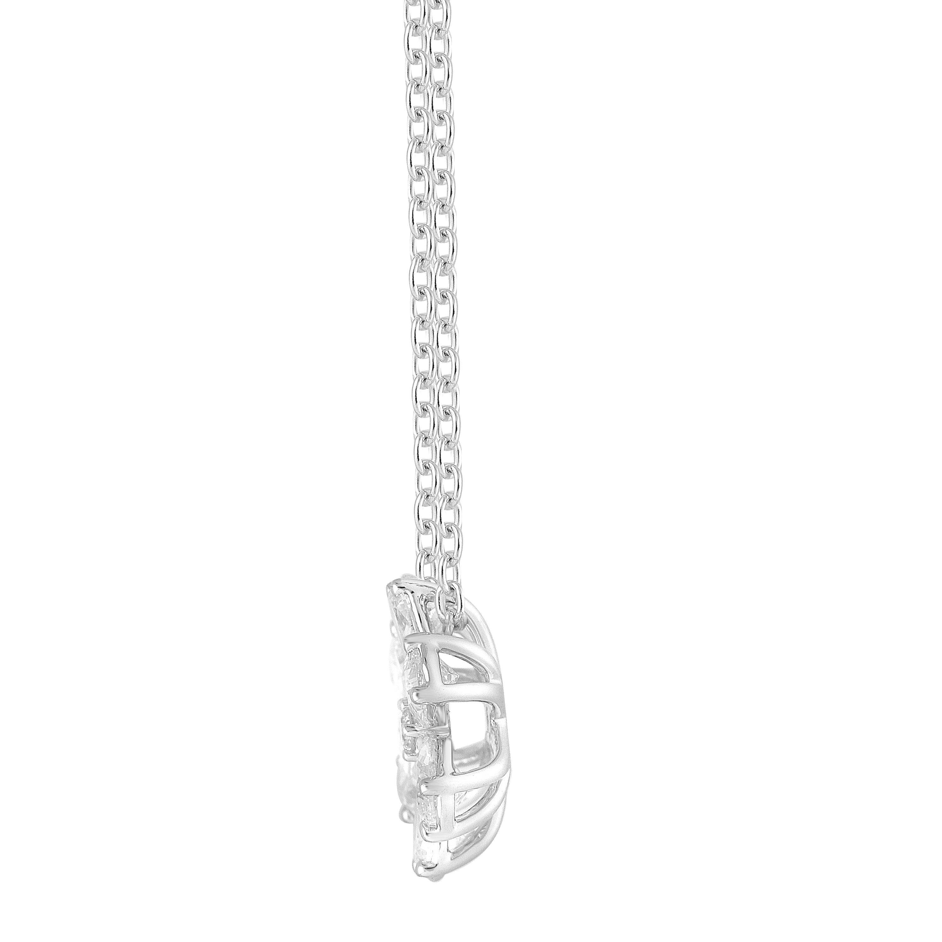 1 Carat Lab Grown Floral Diamond Pendant Necklace In Sterling Silver