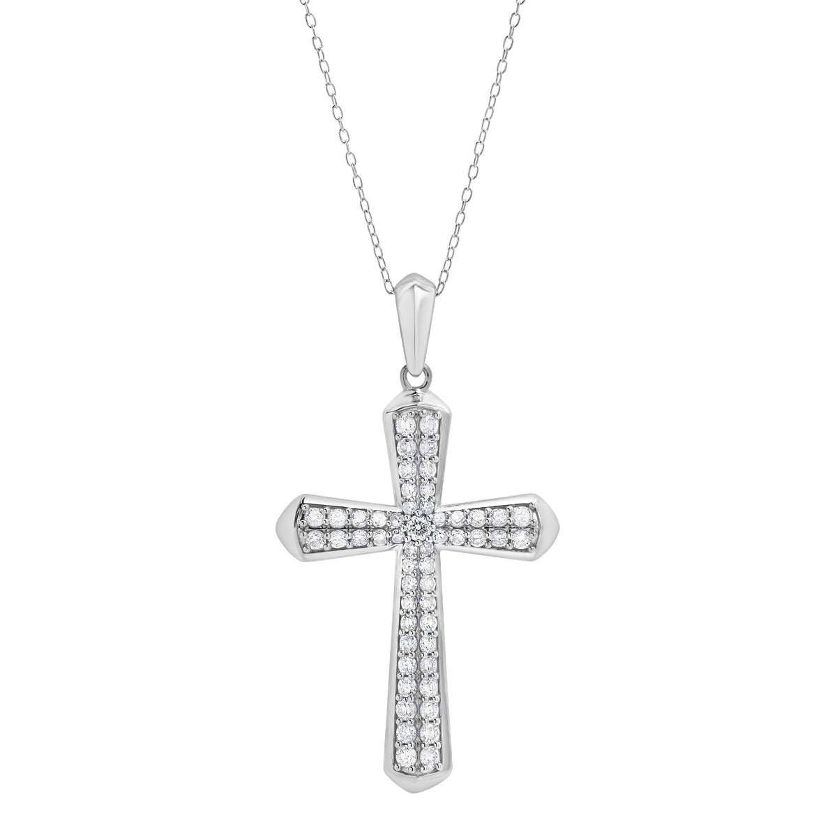 1 Carat Sterling Silver Lab Grown Cross Diamond Pendant Necklace