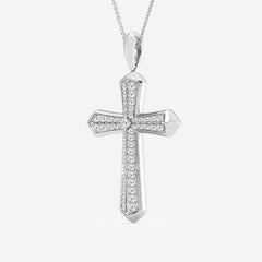 1 Carat Sterling Silver Lab Grown Cross Diamond Pendant Necklace