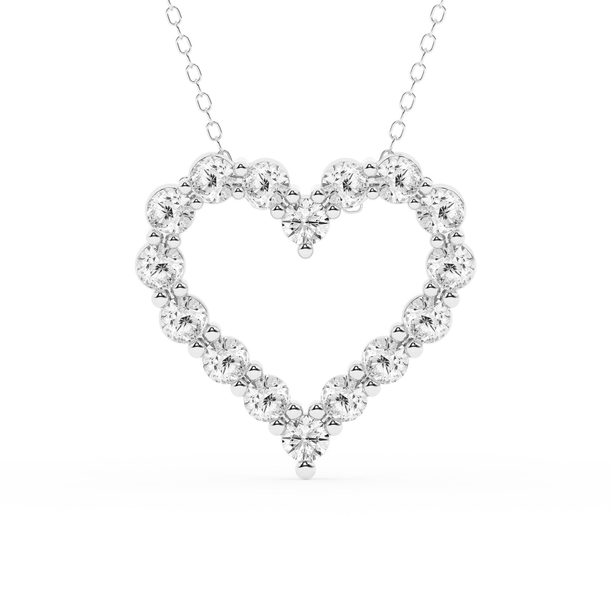 2 Carat Round Lab Grown Diamond Heart Pendant Necklace In Sterling Silver