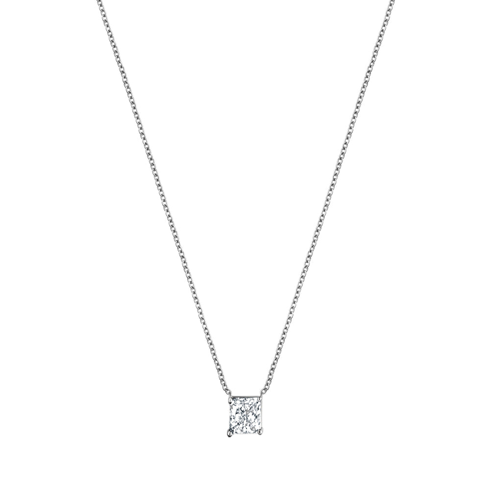 1 Carat Lab Grown Princess Diamond Pendant Necklace In Sterling Silver
