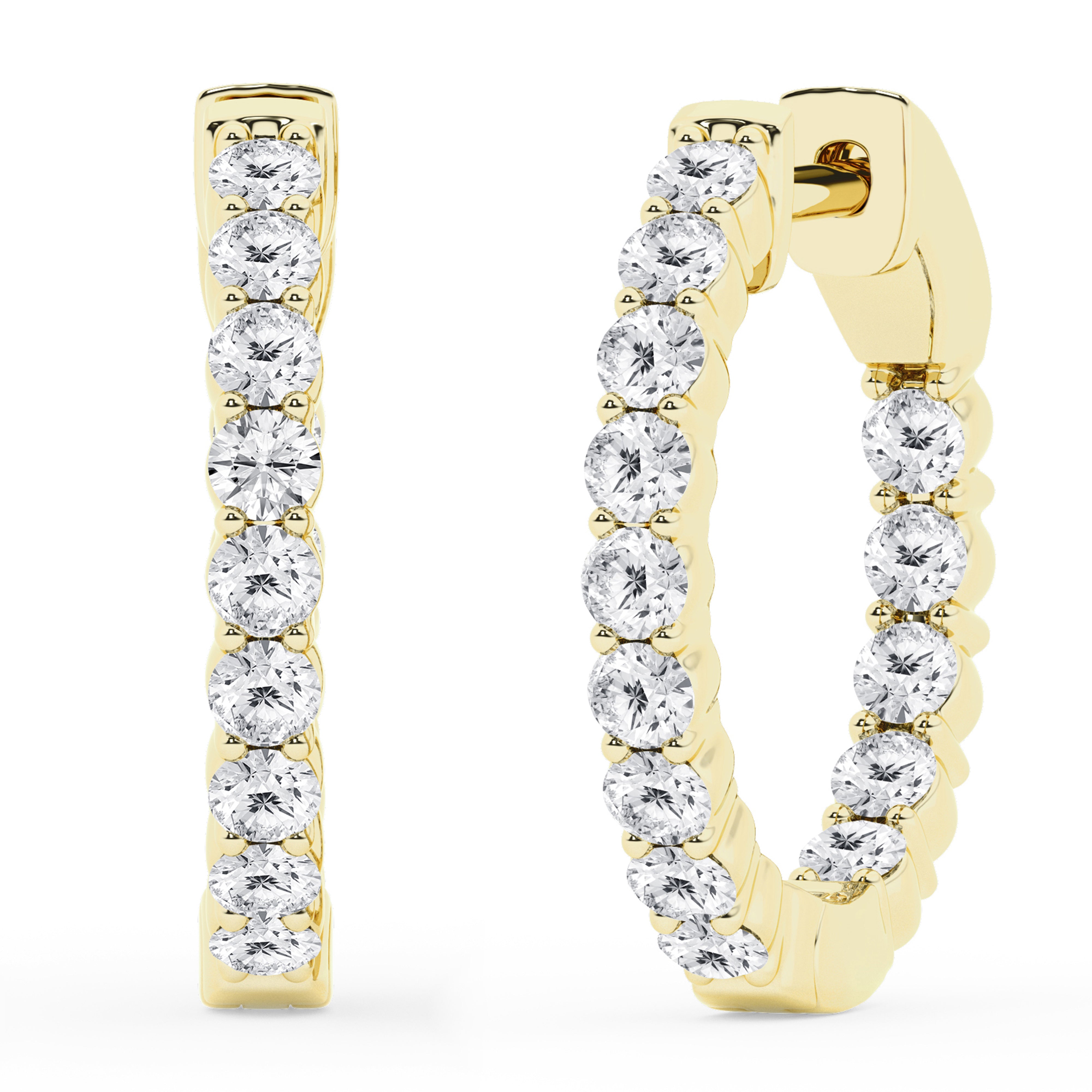 1 Carat Lab Grown Inside Out Diamond Hoop Earrings In Yellow Gold Plated Sterling Silver