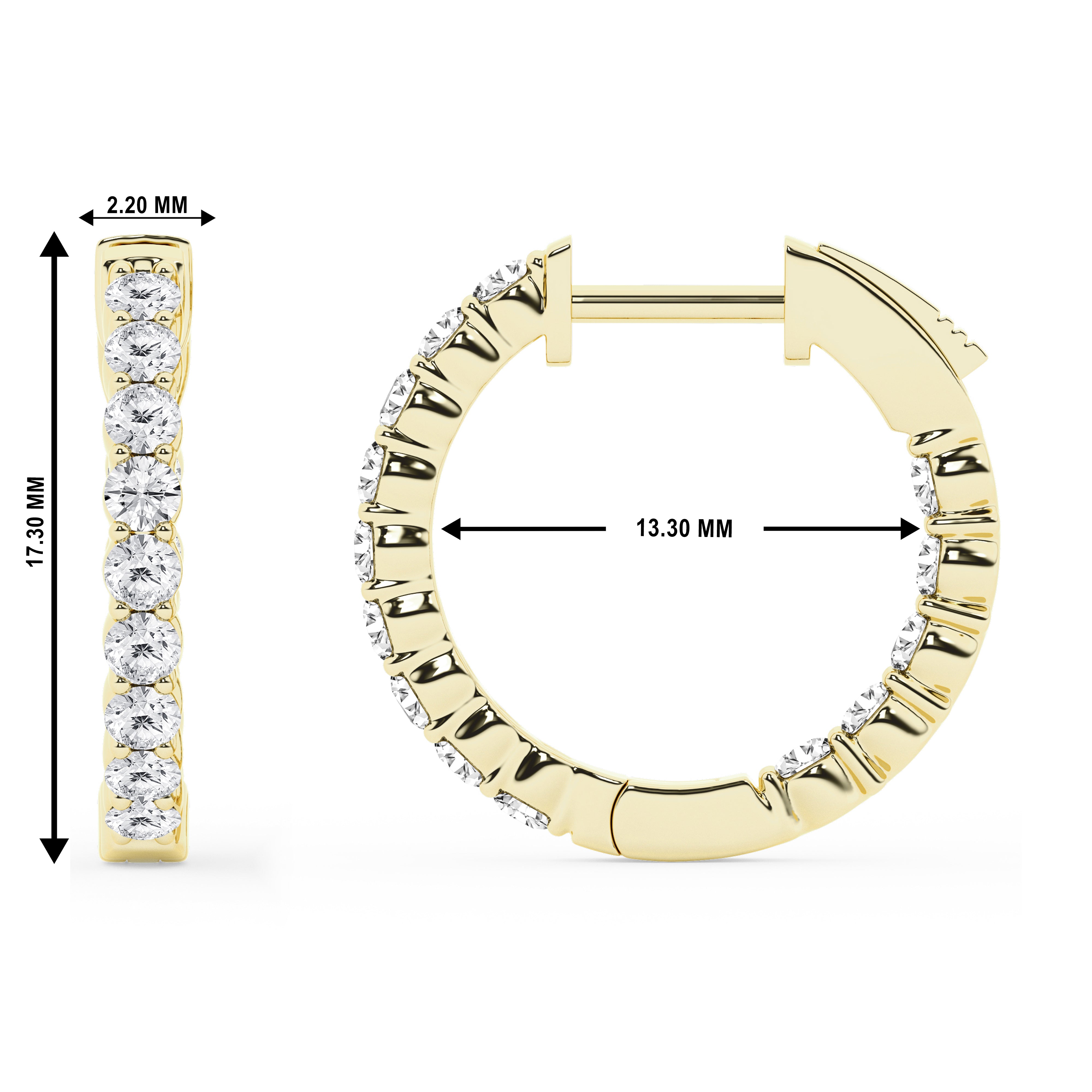 1 Carat Lab Grown Inside Out Diamond Hoop Earrings In Yellow Gold Plated Sterling Silver