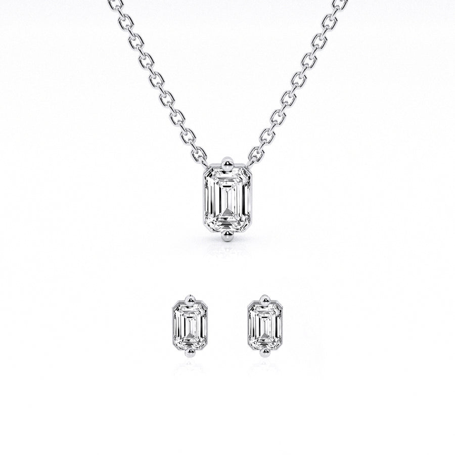 0.50 Carat Lab Grown Emerald Cut Diamond Necklace Set In Sterling Silver