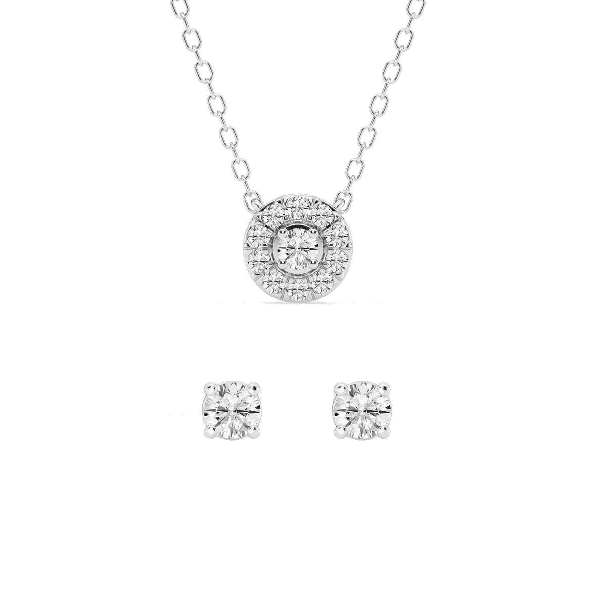 0.33 Carat Lab Grown Round Diamond Halo Necklace Set