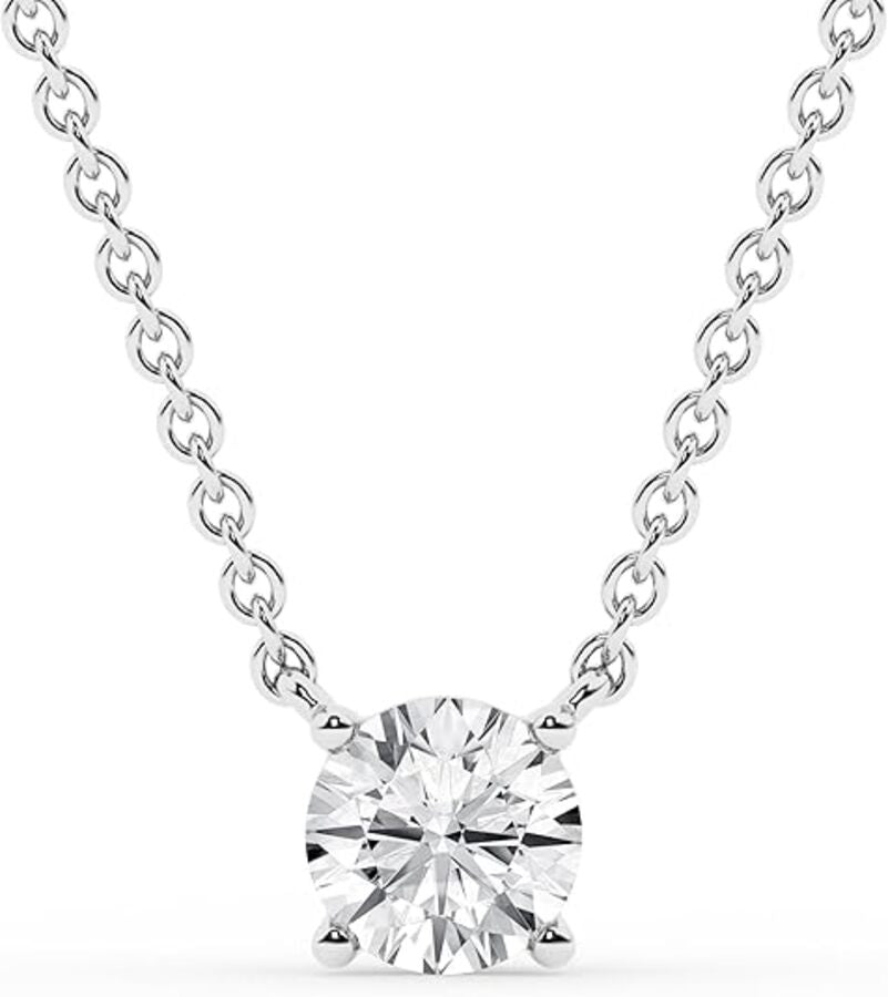 0.50 And 1 Carat Round Lab Grown Solitaire Diamond Pendant Necklace In Sterling Silver