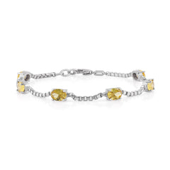 Birthstone Bracelet in Sterling Silver, Oval Cut 5*7mm, 7 Inches with an Extender, 12 Gemstone Options, Gift Box Included - April, White Zircon