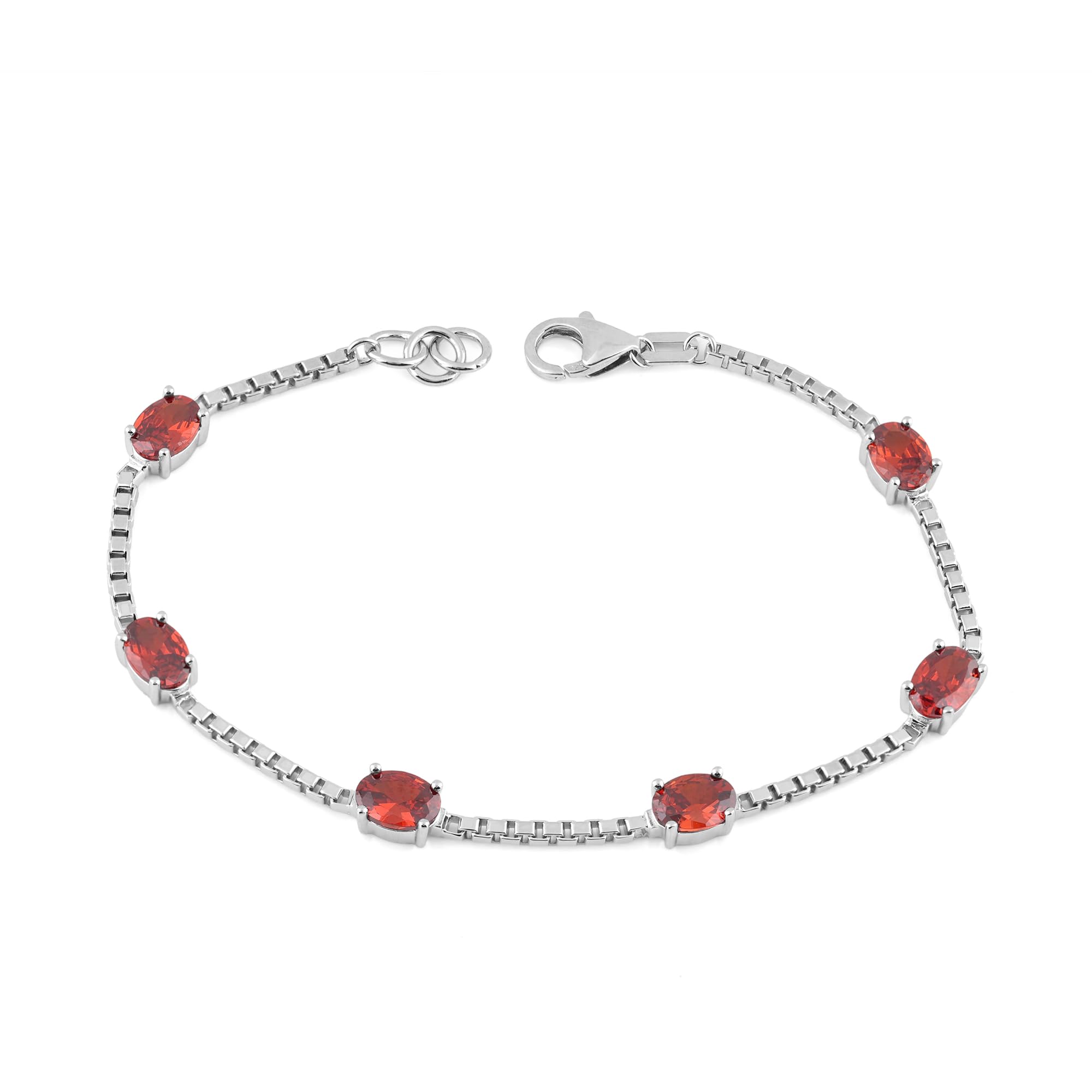 Birthstone Bracelet in Sterling Silver, Oval Cut 5*7mm, 7 Inches with an Extender, 12 Gemstone Options, Gift Box Included - April, White Zircon