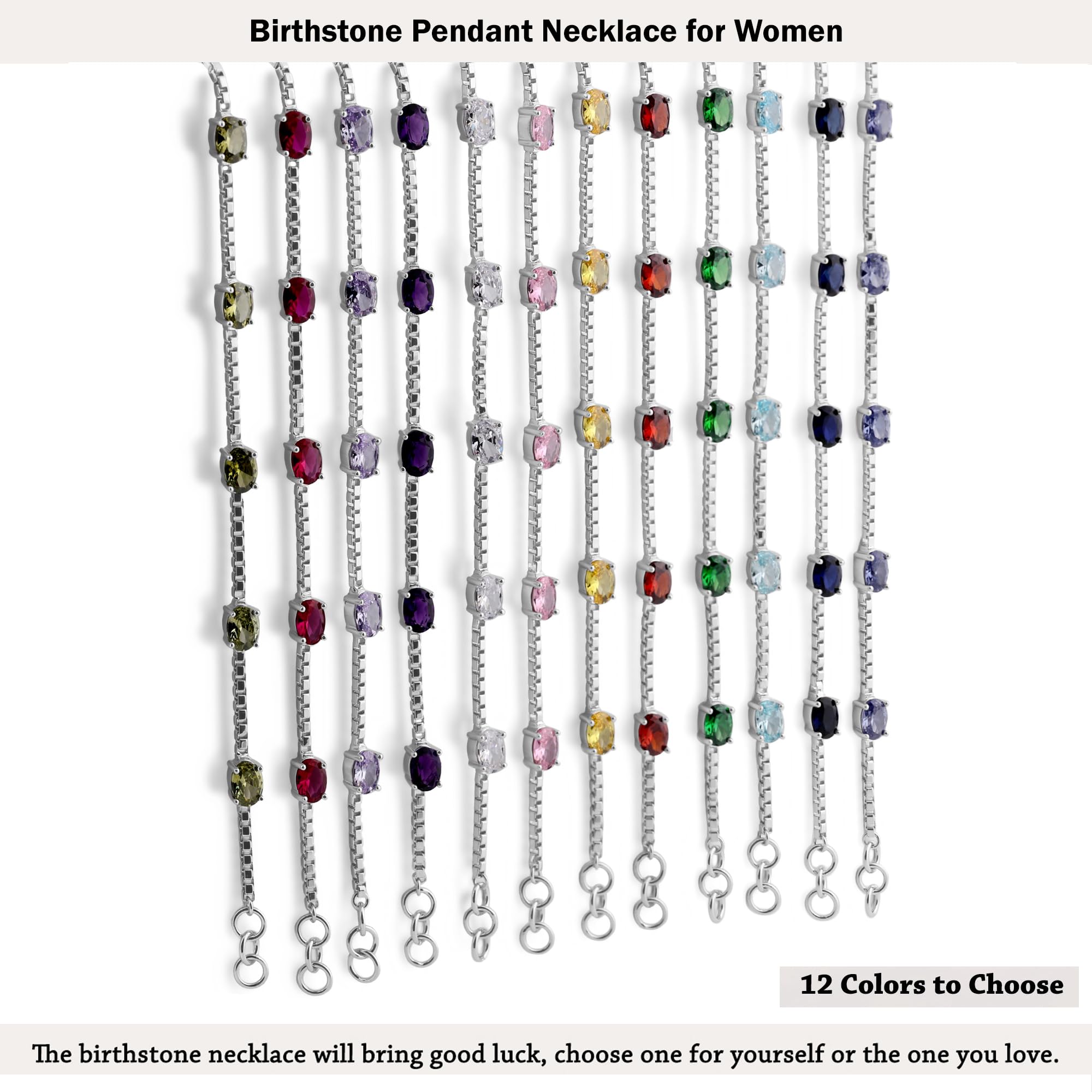 Birthstone Bracelet in Sterling Silver, Oval Cut 5*7mm, 7 Inches with an Extender, 12 Gemstone Options, Gift Box Included - April, White Zircon