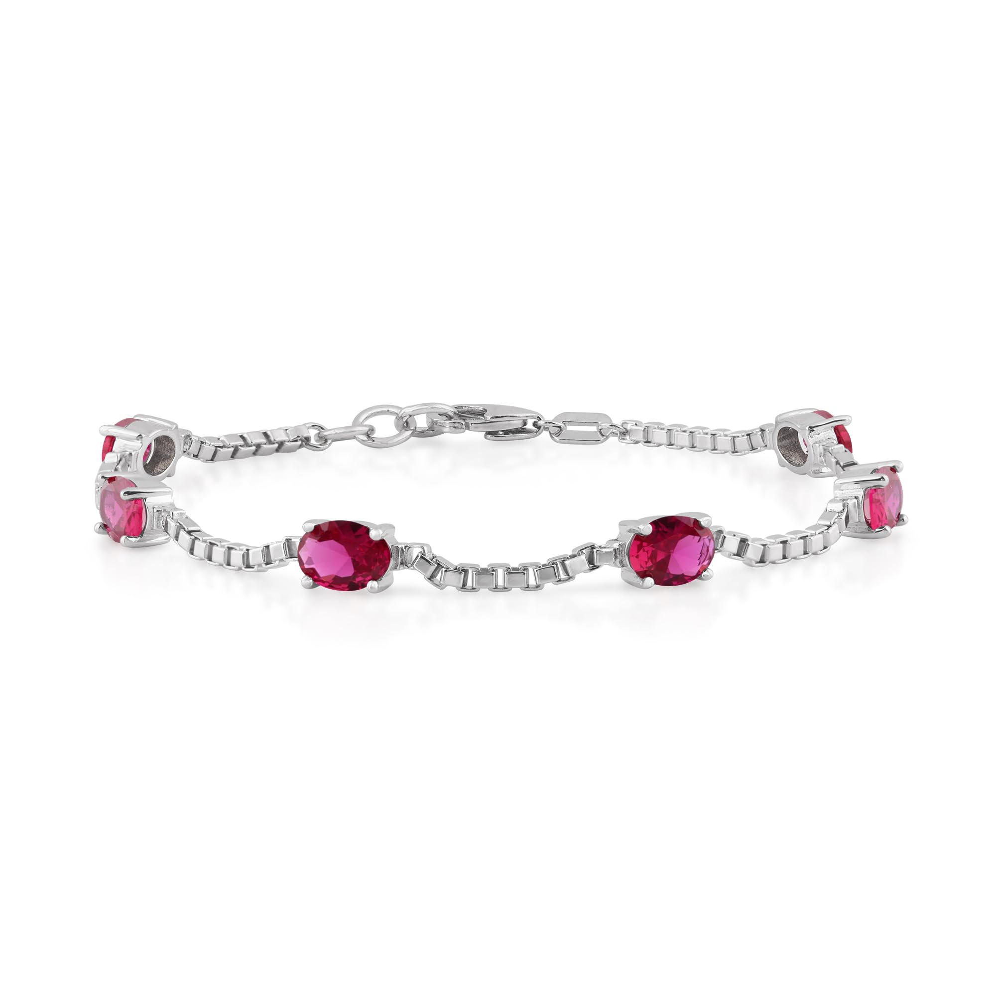 Birthstone Bracelet in Sterling Silver, Oval Cut 5*7mm, 7 Inches with an Extender, 12 Gemstone Options, Gift Box Included - April, White Zircon