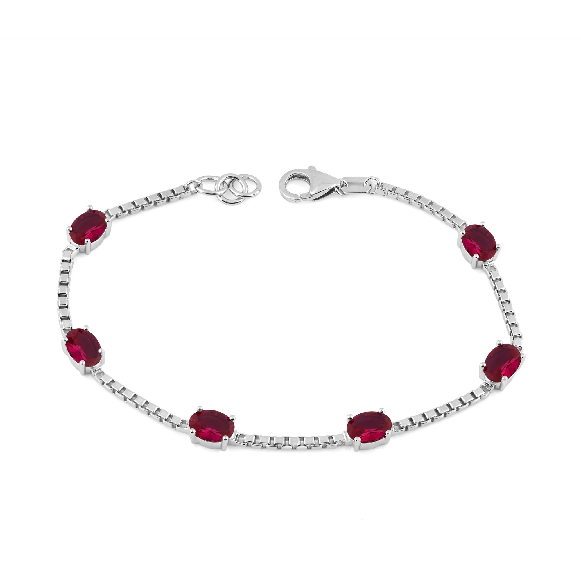 Birthstone Bracelet in Sterling Silver, Oval Cut 5*7mm, 7 Inches with an Extender, 12 Gemstone Options, Gift Box Included - April, White Zircon