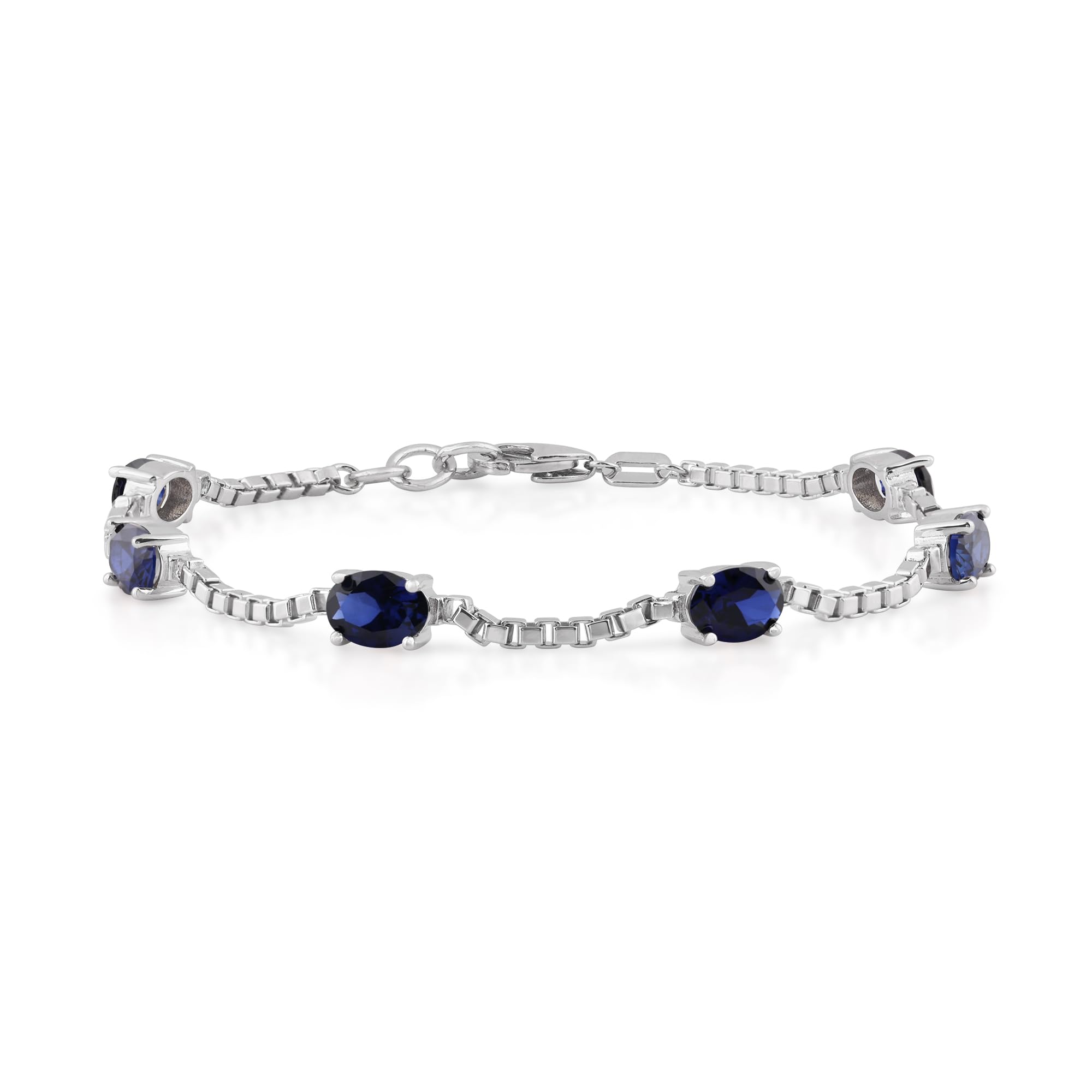 Birthstone Bracelet in Sterling Silver, Oval Cut 5*7mm, 7 Inches with an Extender, 12 Gemstone Options, Gift Box Included - April, White Zircon