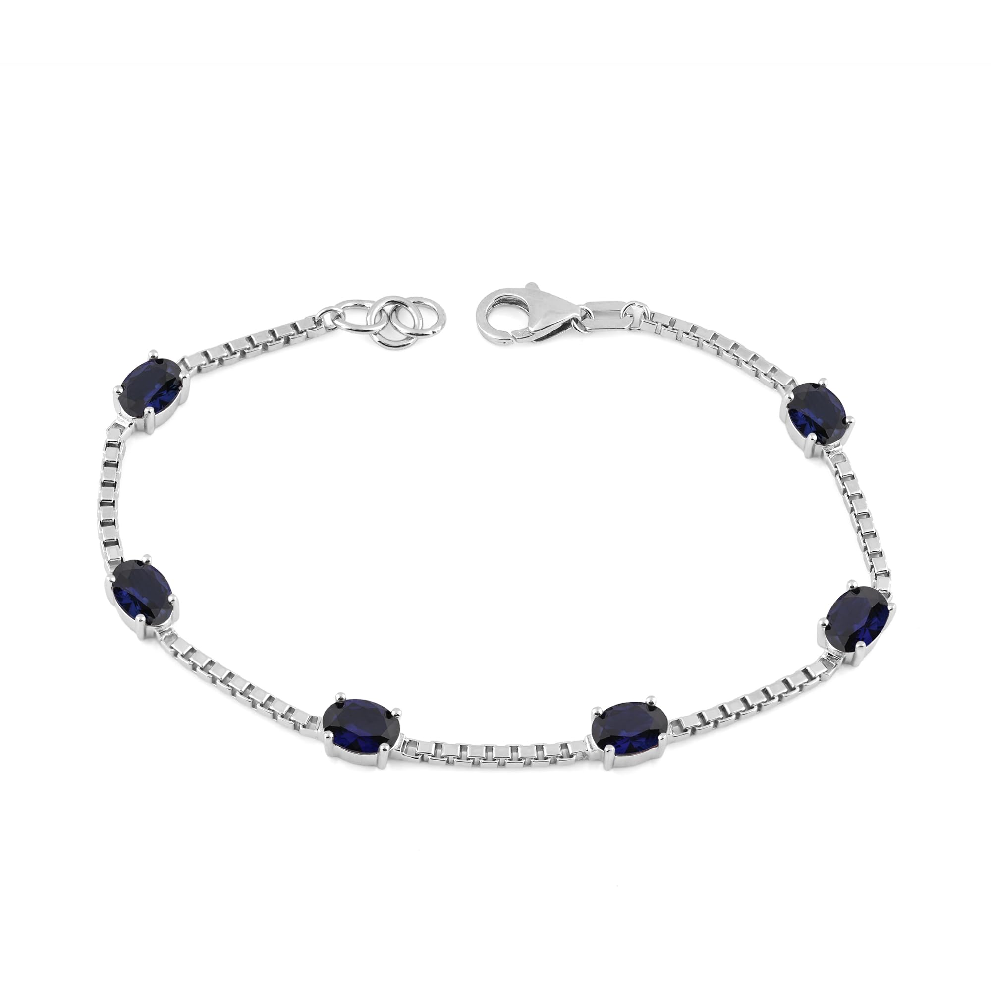 Birthstone Bracelet in Sterling Silver, Oval Cut 5*7mm, 7 Inches with an Extender, 12 Gemstone Options, Gift Box Included - April, White Zircon