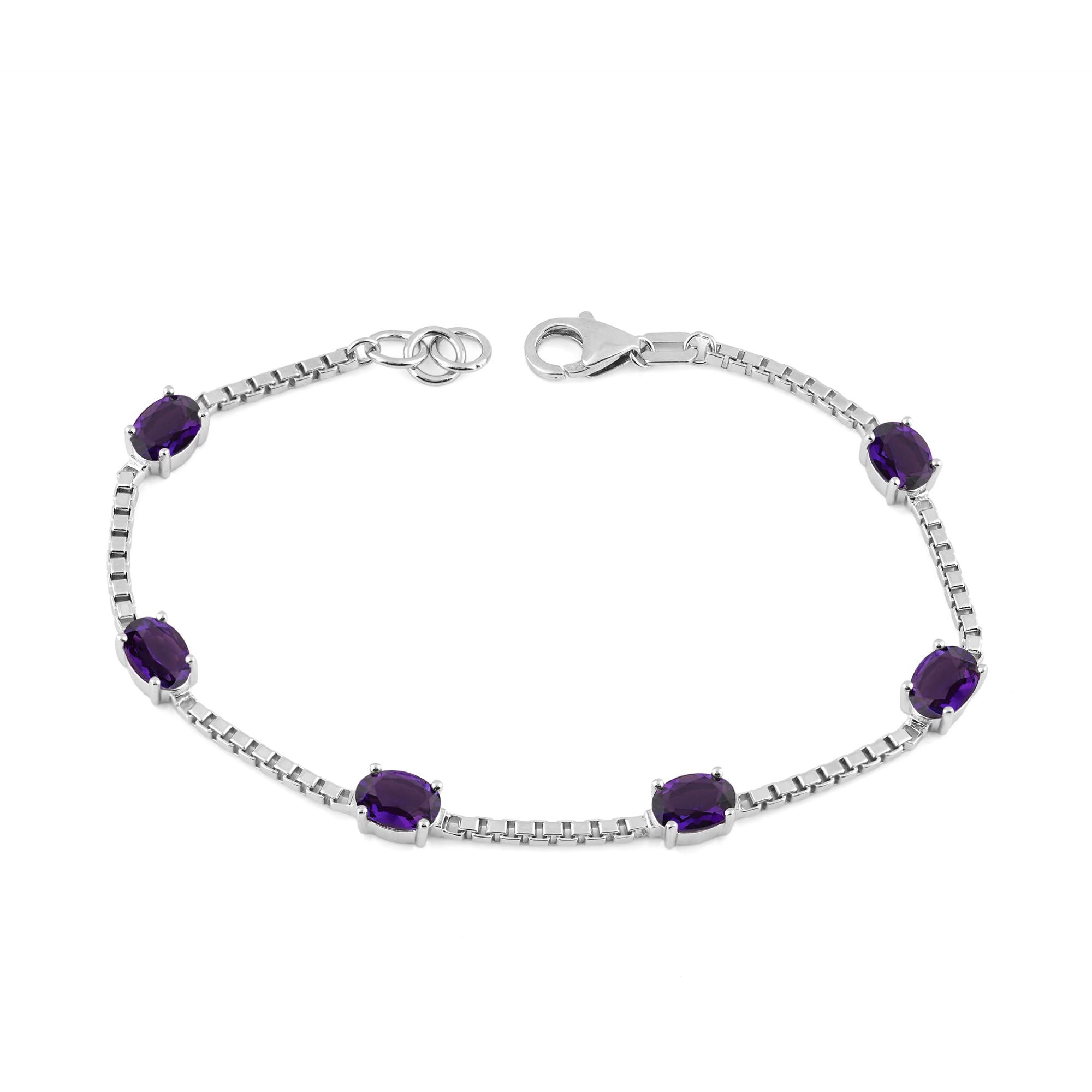 Birthstone Bracelet in Sterling Silver, Oval Cut 5*7mm, 7 Inches with an Extender, 12 Gemstone Options, Gift Box Included - April, White Zircon