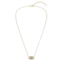 Oval Gemstone Necklace in 14K Gold Plated Sterling Silver, Oval Pendant Size 6 * 12mm, 15" Cable Chain with 2" Extender, Gift Box Included - Apr, White Zircon
