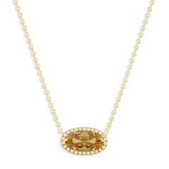Oval Gemstone Necklace in 14K Gold Plated Sterling Silver, Oval Pendant Size 6 * 12mm, 15" Cable Chain with 2" Extender, Gift Box Included - Apr, White Zircon