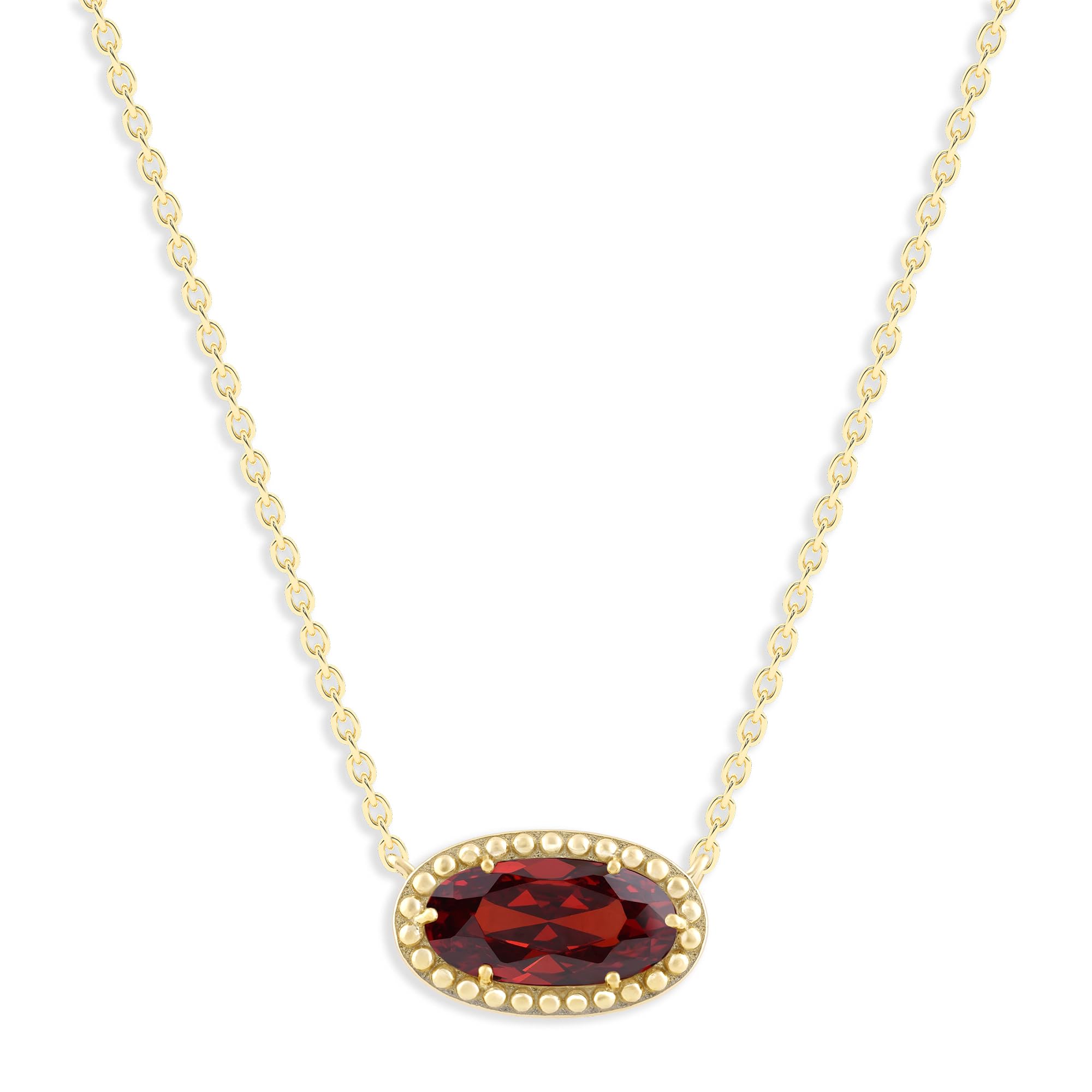 Oval Gemstone Necklace in 14K Gold Plated Sterling Silver, Oval Pendant Size 6 * 12mm, 15" Cable Chain with 2" Extender, Gift Box Included - Apr, White Zircon