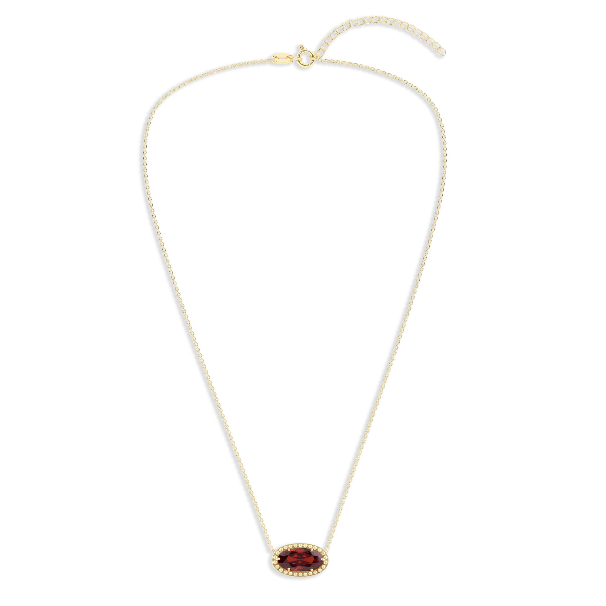 Oval Gemstone Necklace in 14K Gold Plated Sterling Silver, Oval Pendant Size 6 * 12mm, 15" Cable Chain with 2" Extender, Gift Box Included - Apr, White Zircon