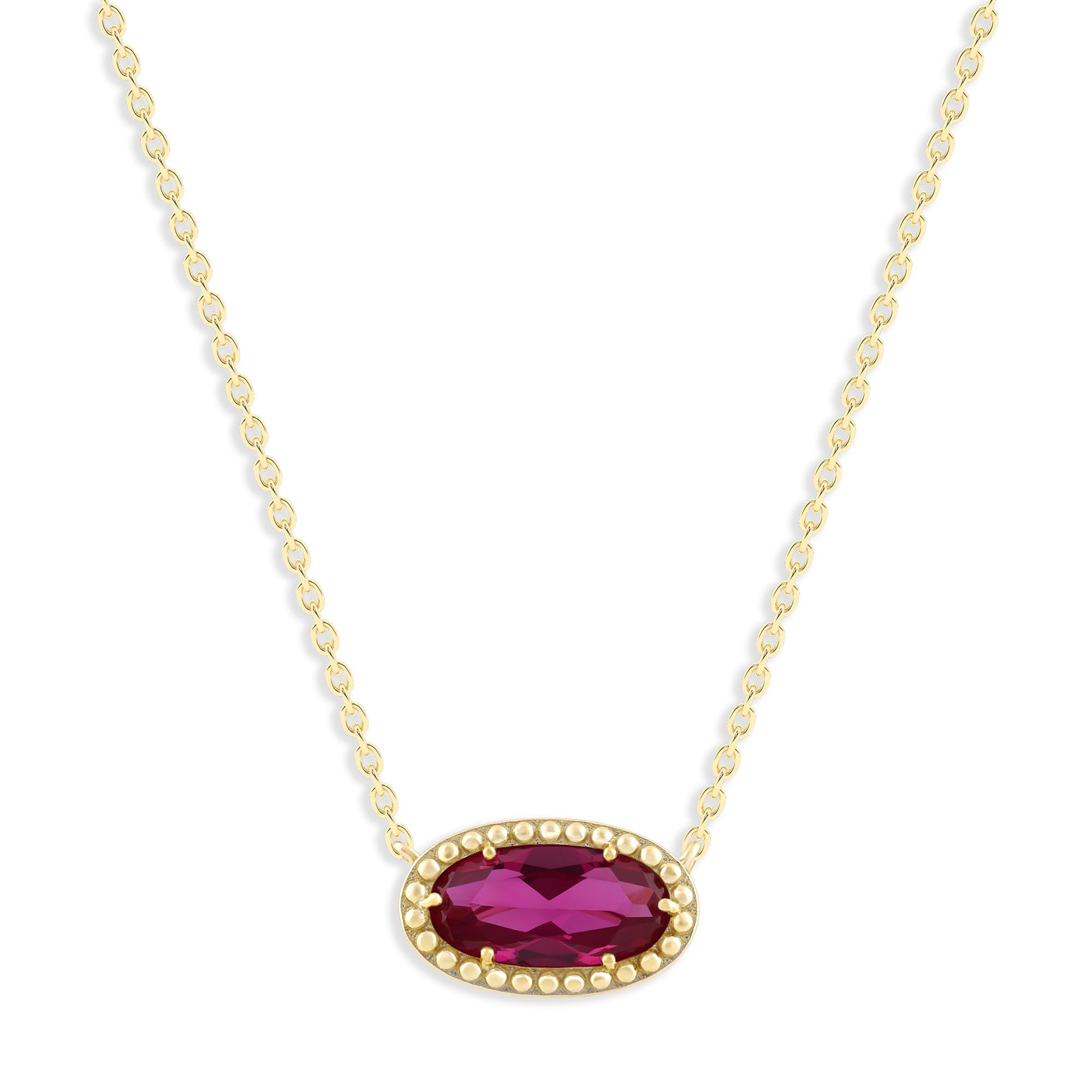Oval Gemstone Necklace in 14K Gold Plated Sterling Silver, Oval Pendant Size 6 * 12mm, 15" Cable Chain with 2" Extender, Gift Box Included - Apr, White Zircon