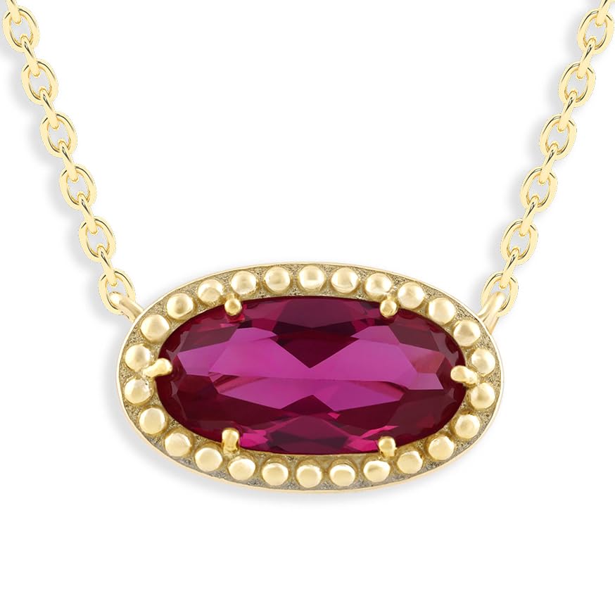 Oval Gemstone Necklace in 14K Gold Plated Sterling Silver, Oval Pendant Size 6 * 12mm, 15" Cable Chain with 2" Extender, Gift Box Included - Apr, White Zircon