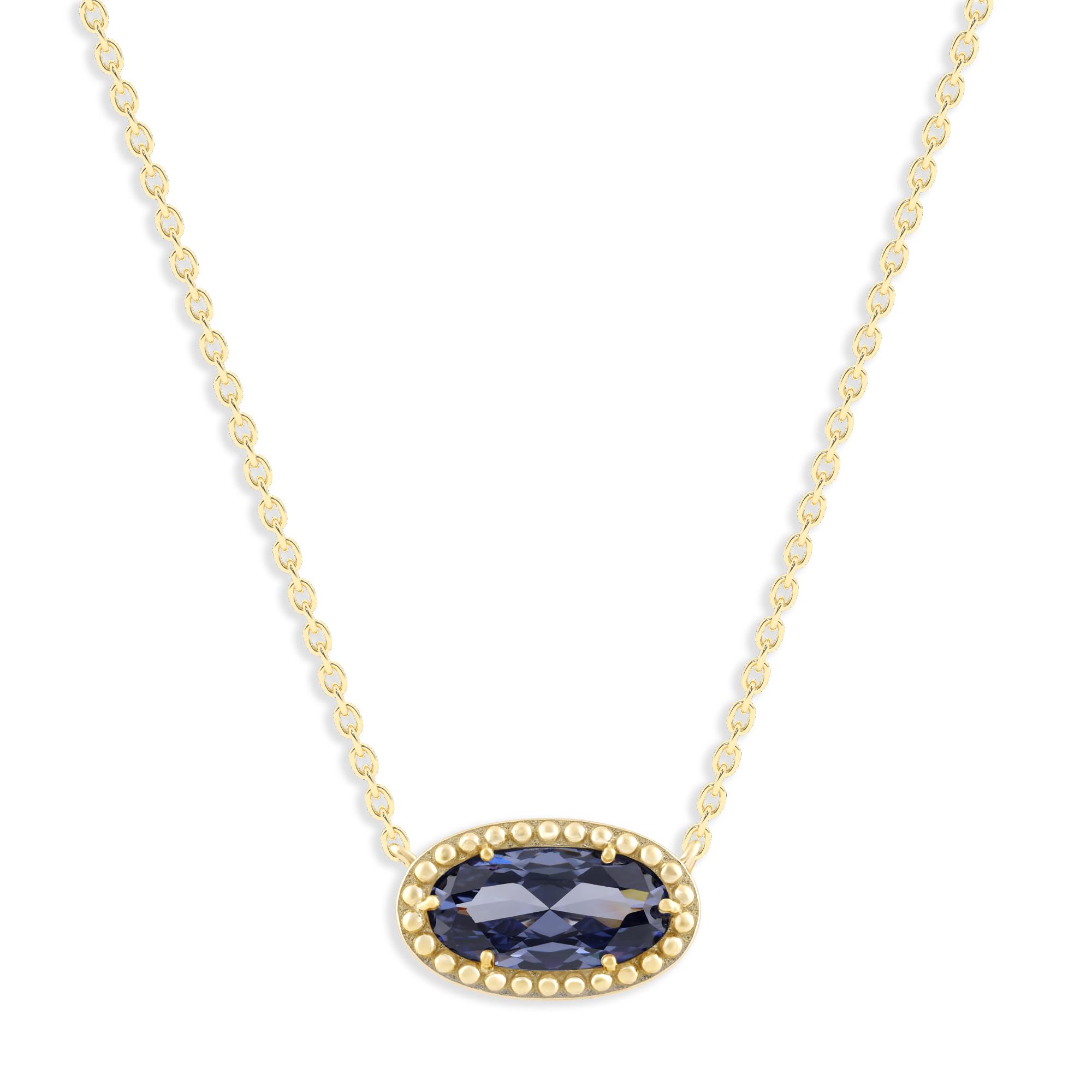 Oval Gemstone Necklace in 14K Gold Plated Sterling Silver, Oval Pendant Size 6 * 12mm, 15" Cable Chain with 2" Extender, Gift Box Included - Apr, White Zircon