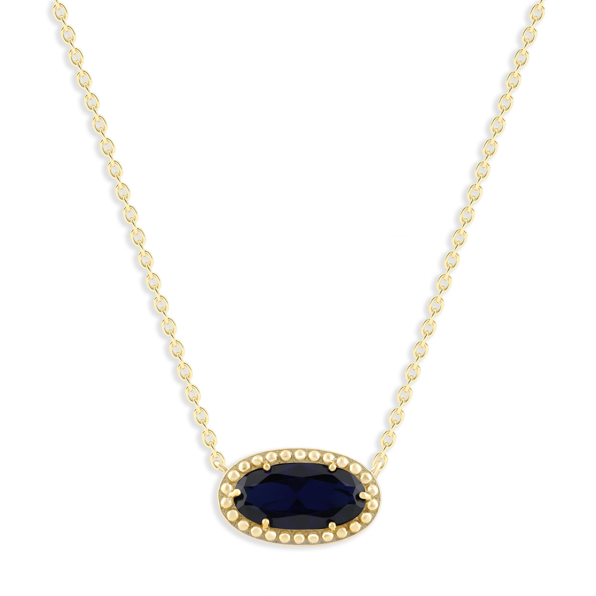 Oval Gemstone Necklace in 14K Gold Plated Sterling Silver, Oval Pendant Size 6 * 12mm, 15" Cable Chain with 2" Extender, Gift Box Included - Apr, White Zircon