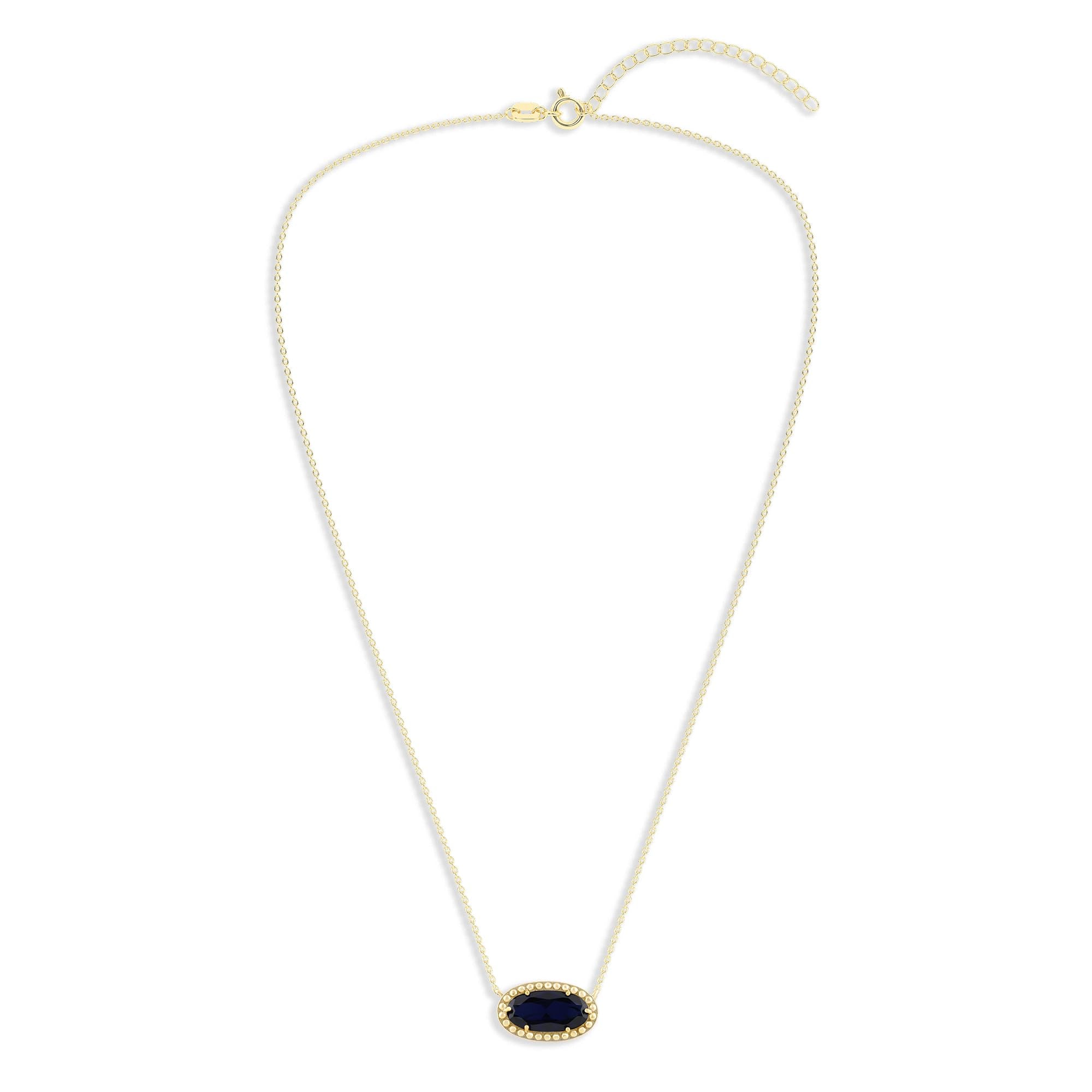 Oval Gemstone Necklace in 14K Gold Plated Sterling Silver, Oval Pendant Size 6 * 12mm, 15" Cable Chain with 2" Extender, Gift Box Included - Apr, White Zircon
