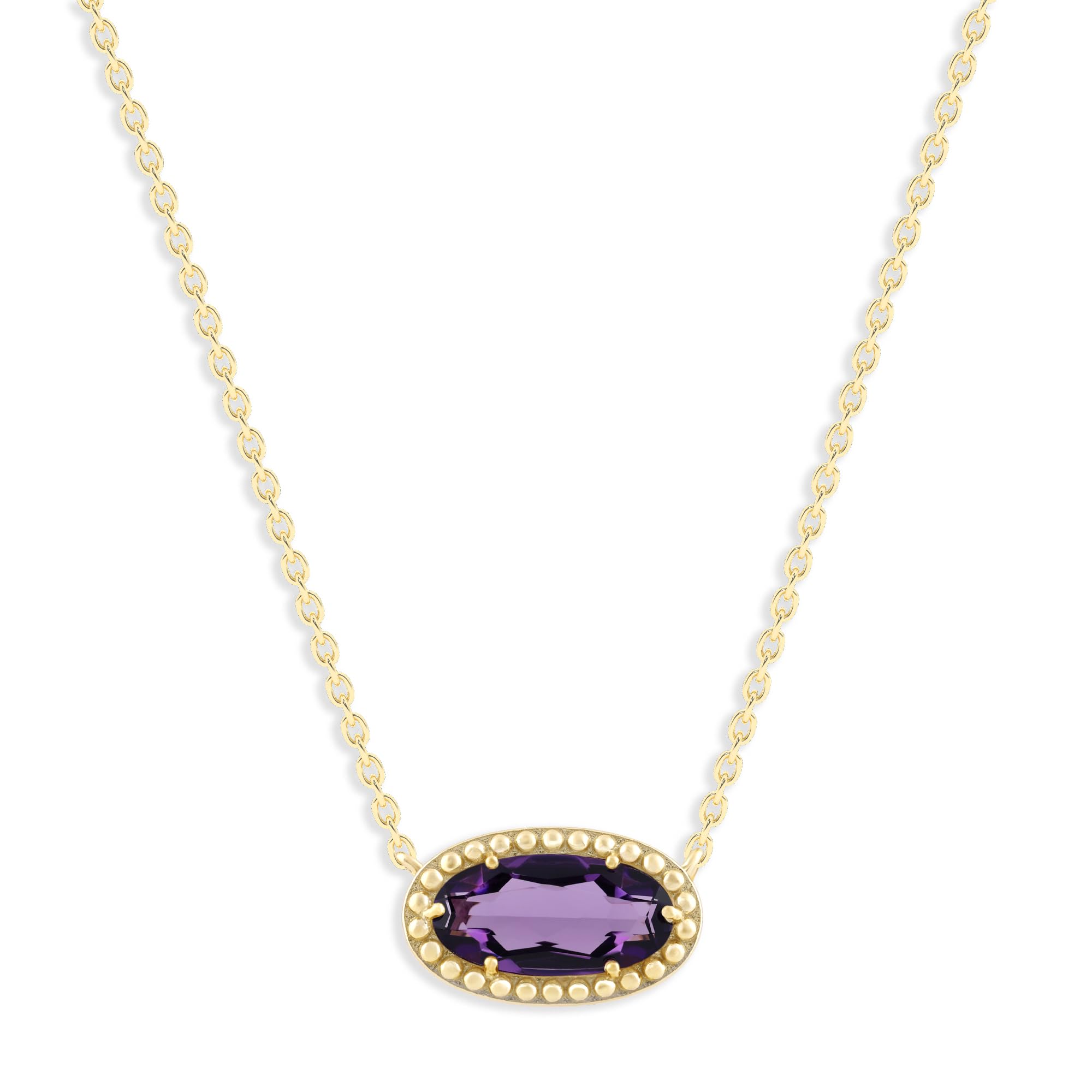 Oval Gemstone Necklace in 14K Gold Plated Sterling Silver, Oval Pendant Size 6 * 12mm, 15" Cable Chain with 2" Extender, Gift Box Included - Apr, White Zircon