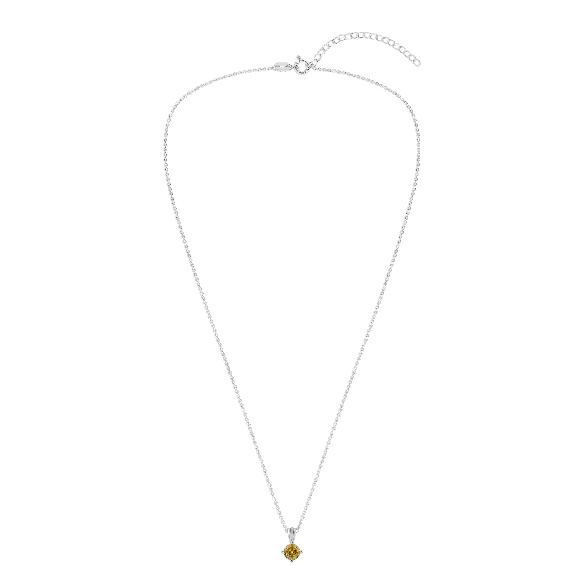 Gemstone Necklace in Sterling Silver, Round Pendant Size 6.5 * 6.5mm, 15" Cable Chain with 2" Extender, Gift Box Included - Apr, White Zircon