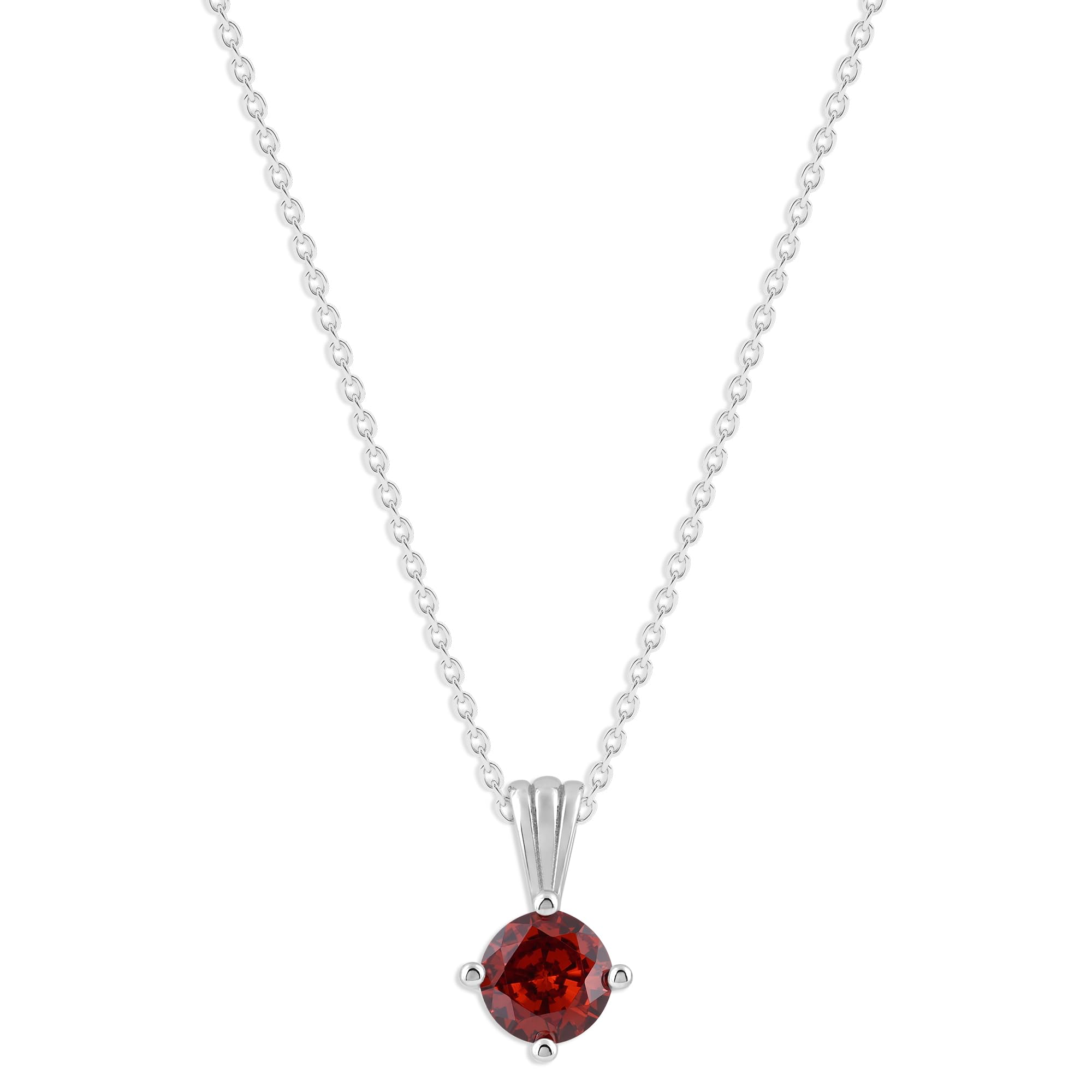 Gemstone Necklace in Sterling Silver, Round Pendant Size 6.5 * 6.5mm, 15" Cable Chain with 2" Extender, Gift Box Included - Apr, White Zircon
