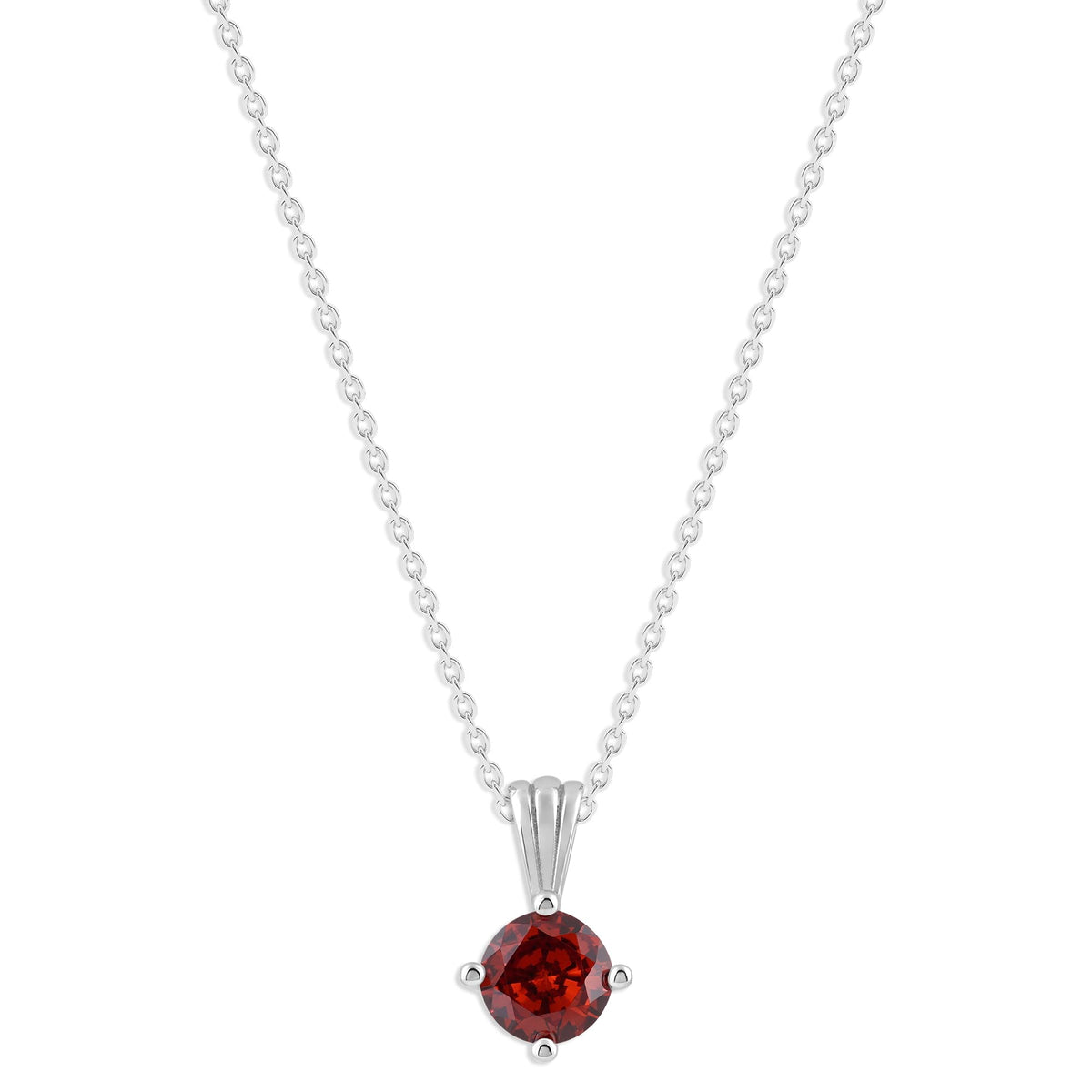Gemstone Necklace in Sterling Silver, Round Pendant Size 6.5 * 6.5mm, 15" Cable Chain with 2" Extender, Gift Box Included - Apr, White Zircon
