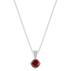 Gemstone Necklace in Sterling Silver, Round Pendant Size 6.5 * 6.5mm, 15" Cable Chain with 2" Extender, Gift Box Included - Apr, White Zircon