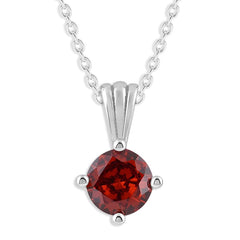 Gemstone Necklace in Sterling Silver, Round Pendant Size 6.5 * 6.5mm, 15" Cable Chain with 2" Extender, Gift Box Included - Apr, White Zircon